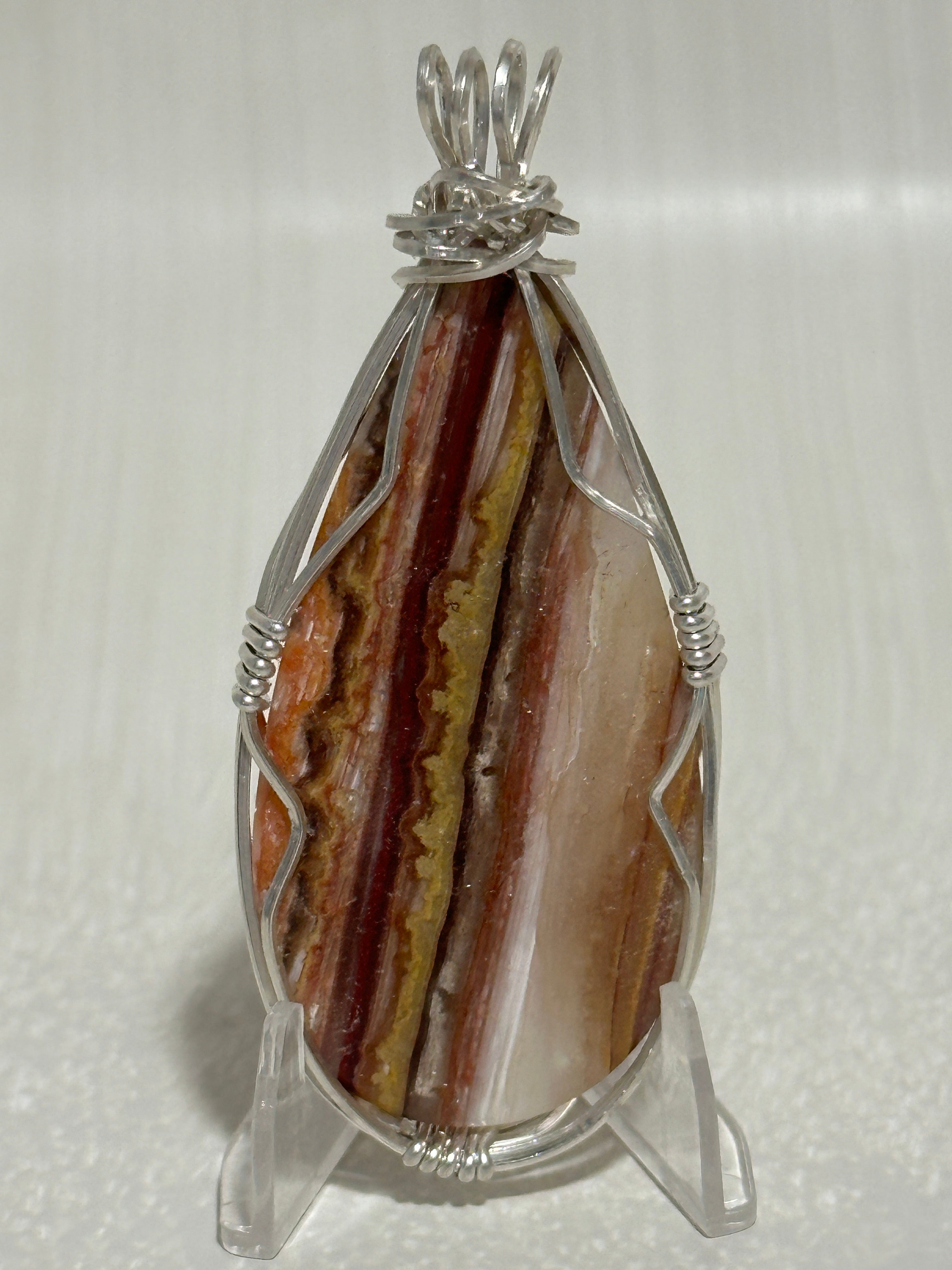 Candy & Wildfire Opal pendant-wire wrapped Hyalite in tarnish-resistant Argentium Silver