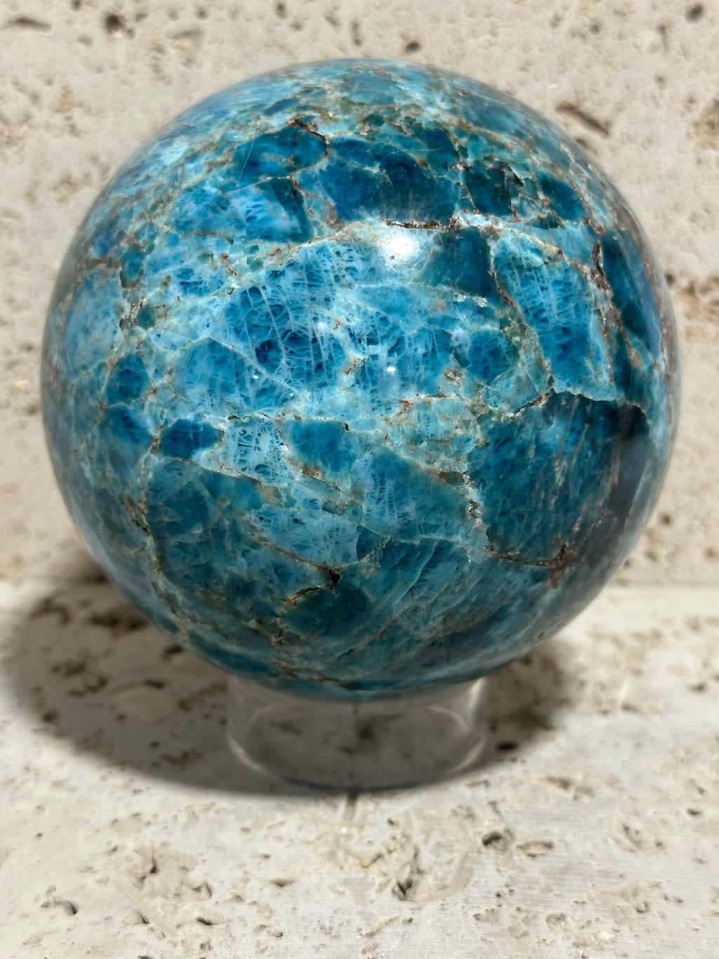 Blue Apatite Sphere-4 inch natural stone artisan made