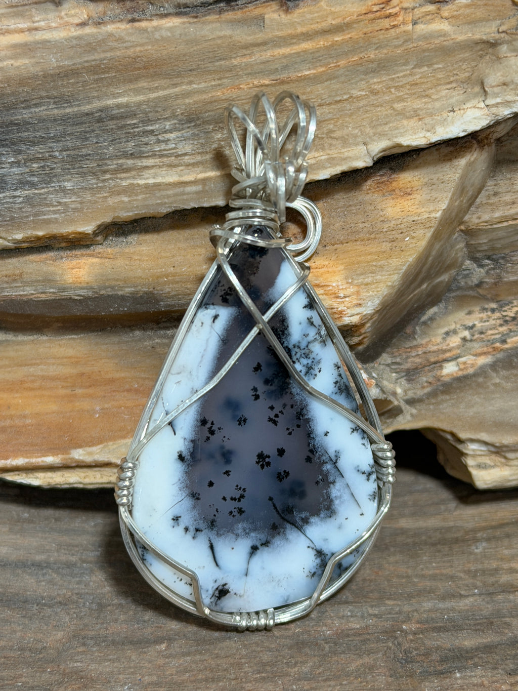 Dendritic Agate Pendant-Wire Wrapped in Argentium Silver