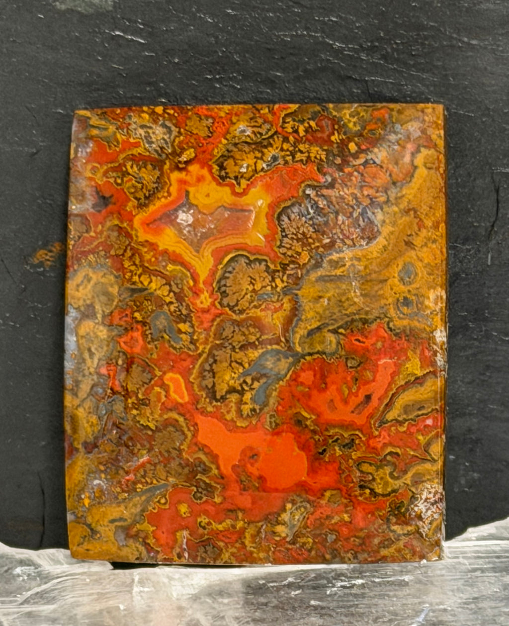 Moroccan Agate Cabochon-Fiery Orange Pattern-Statement Stone-Artisan Cut and Polished