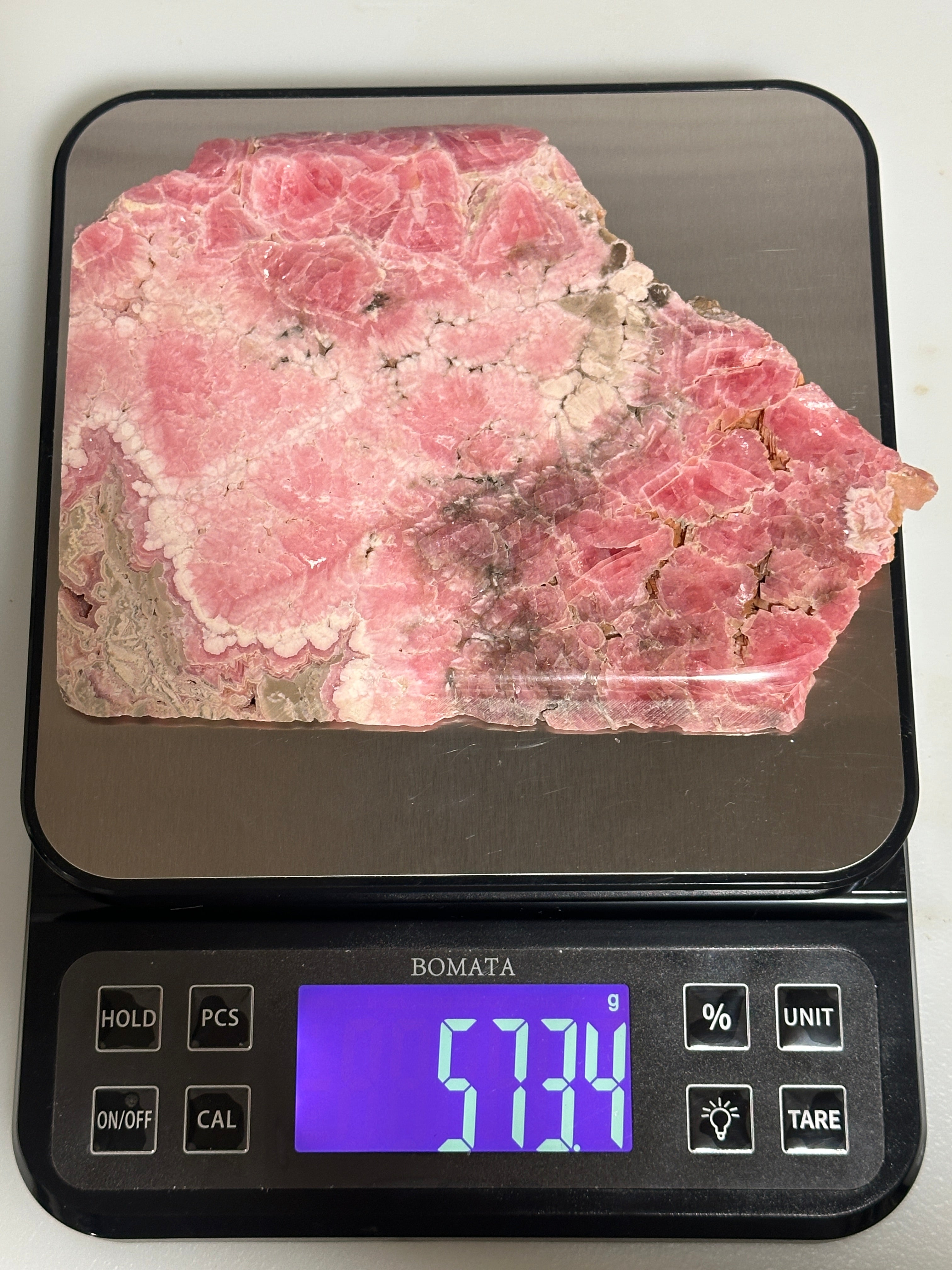 Rhodochrosite Slab-Argentina-large polished stone piece for display or lapidary material