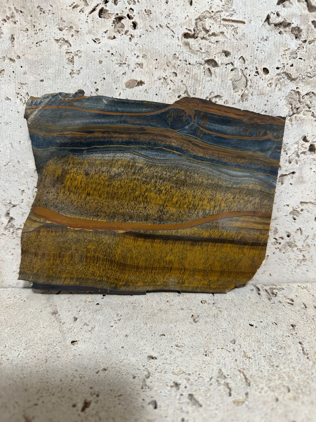 Blue and Yellow Tiger Eye Slab-large unpolished 4.5 x 5.5 inch stone for lapidary use