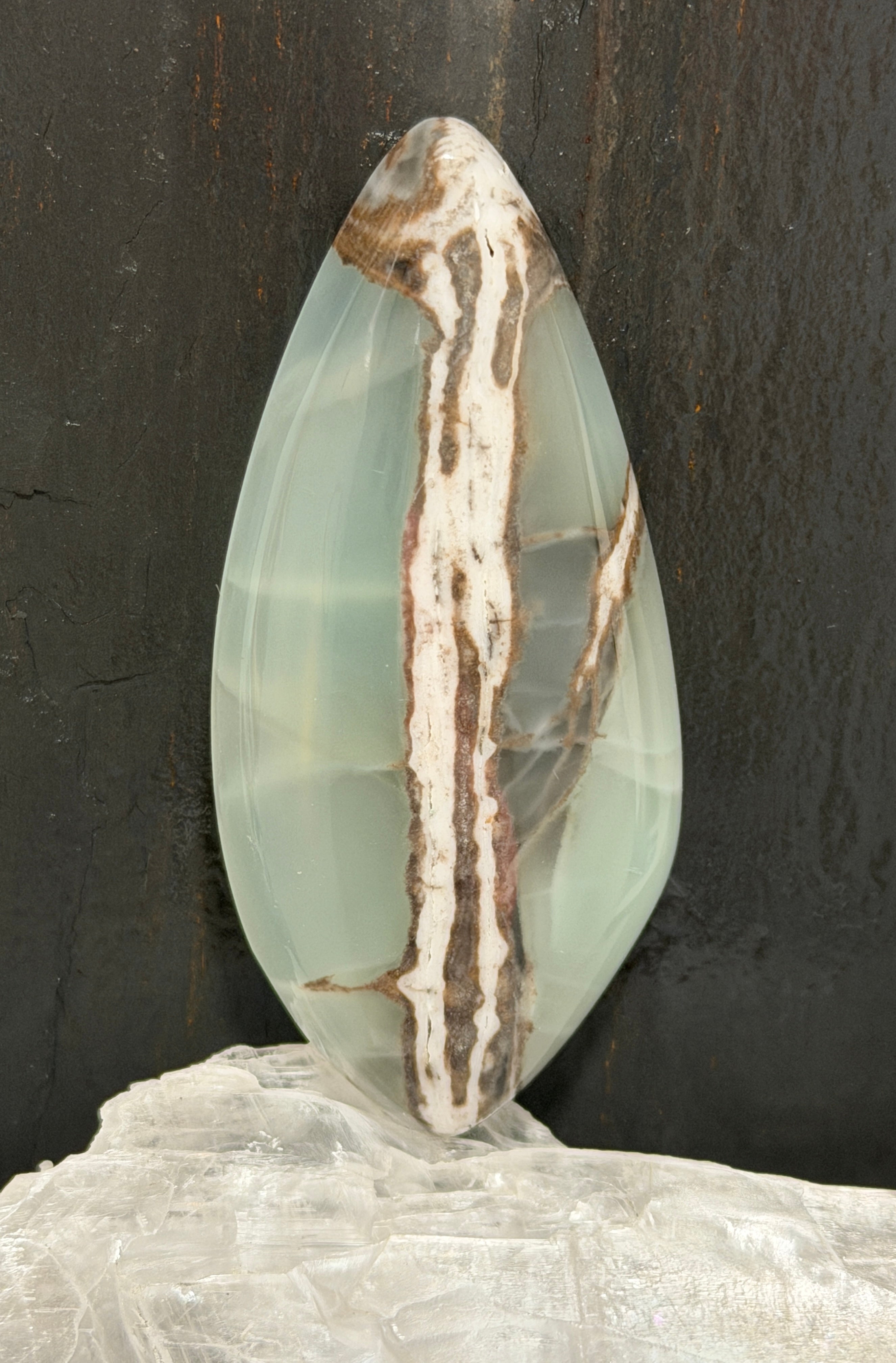 Green Banded Calcite-Aragonite-Large Translucent Hand Cut Designer Statement Cabochon