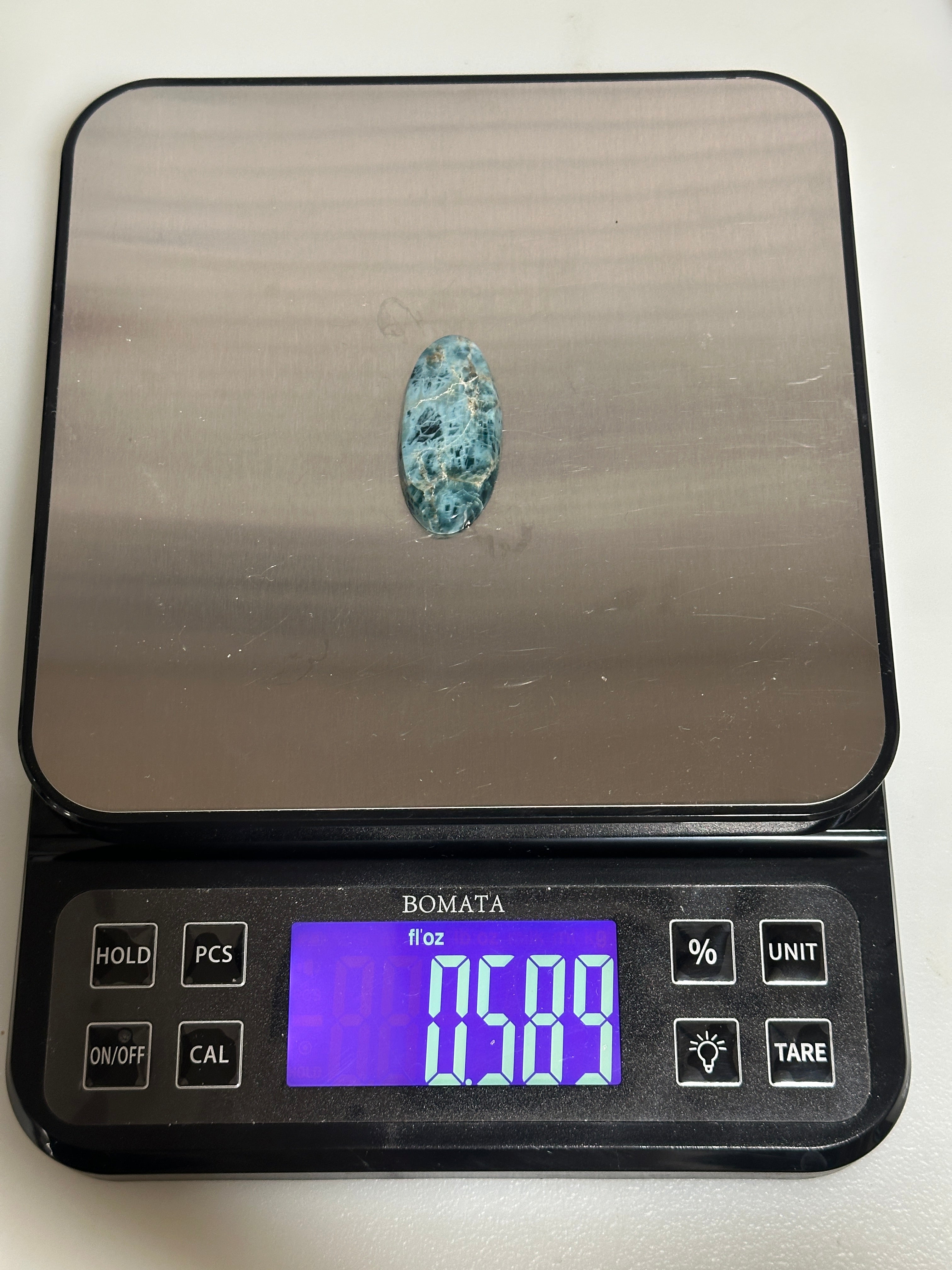 Natural Blue Apatite Cabochon-large skinny oval loose gemstone for jewelry making