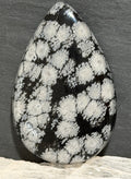 Snowflake Obsidian Cabochon-Hand Cut Teardrop Cab-Dramatic Black and Silver Gemstone-Designer Jewelry Stone-One of a Kind