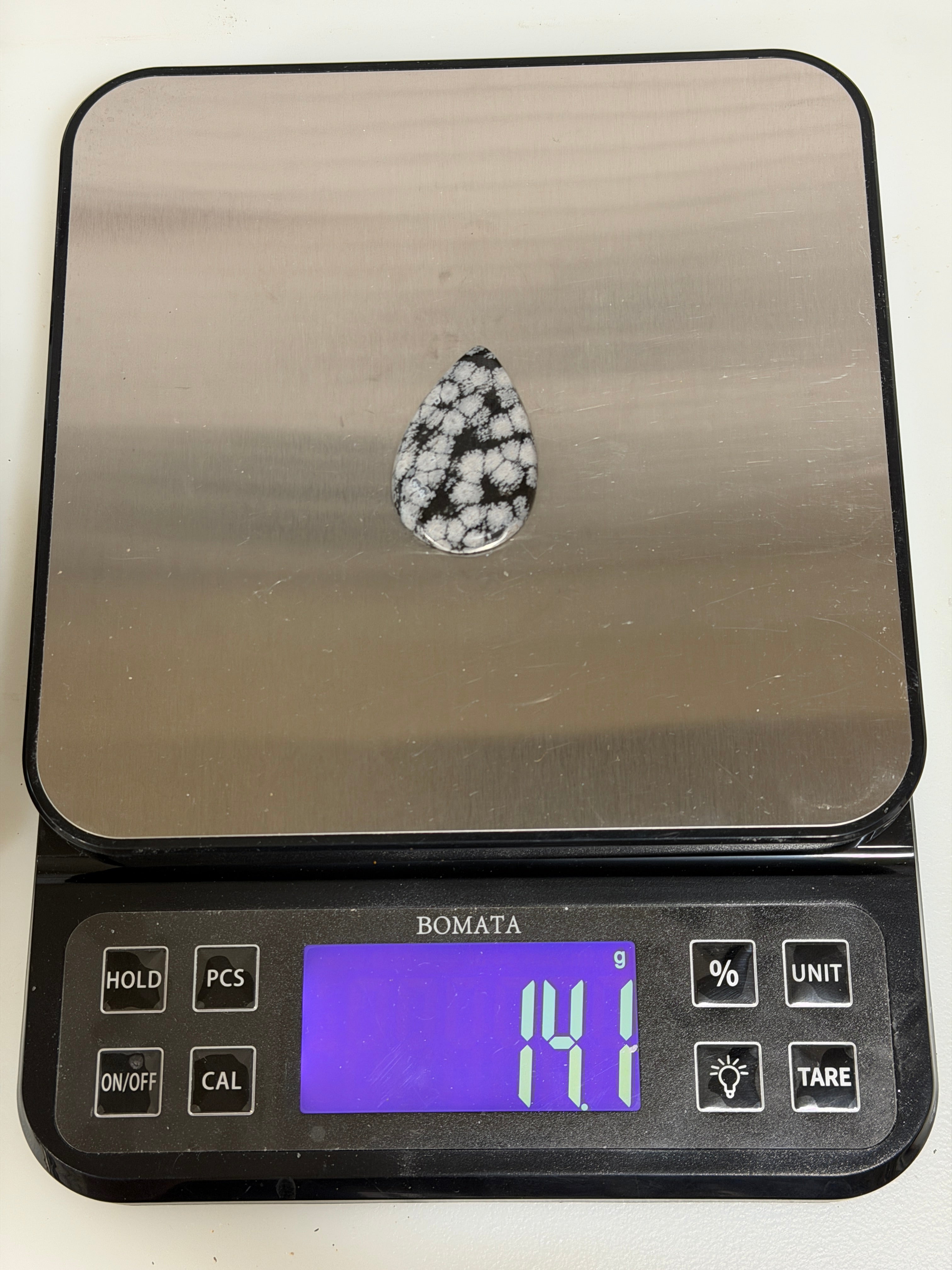 Snowflake Obsidian Cabochon-Hand Cut Teardrop Cab-Dramatic Black and Silver Gemstone-Designer Jewelry Stone-One of a Kind