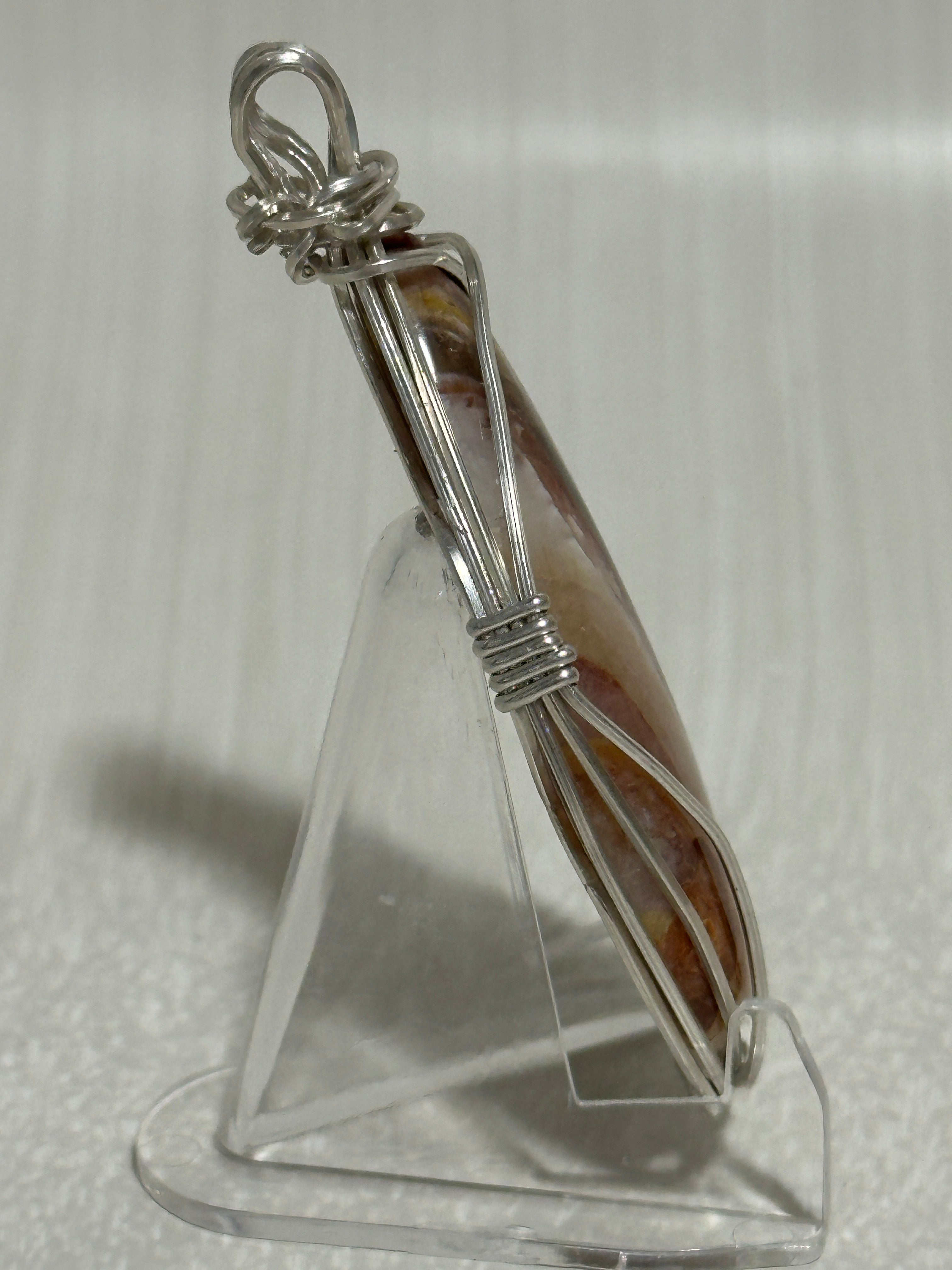 Candy & Wildfire Opal pendant-wire wrapped Hyalite in tarnish-resistant Argentium Silver