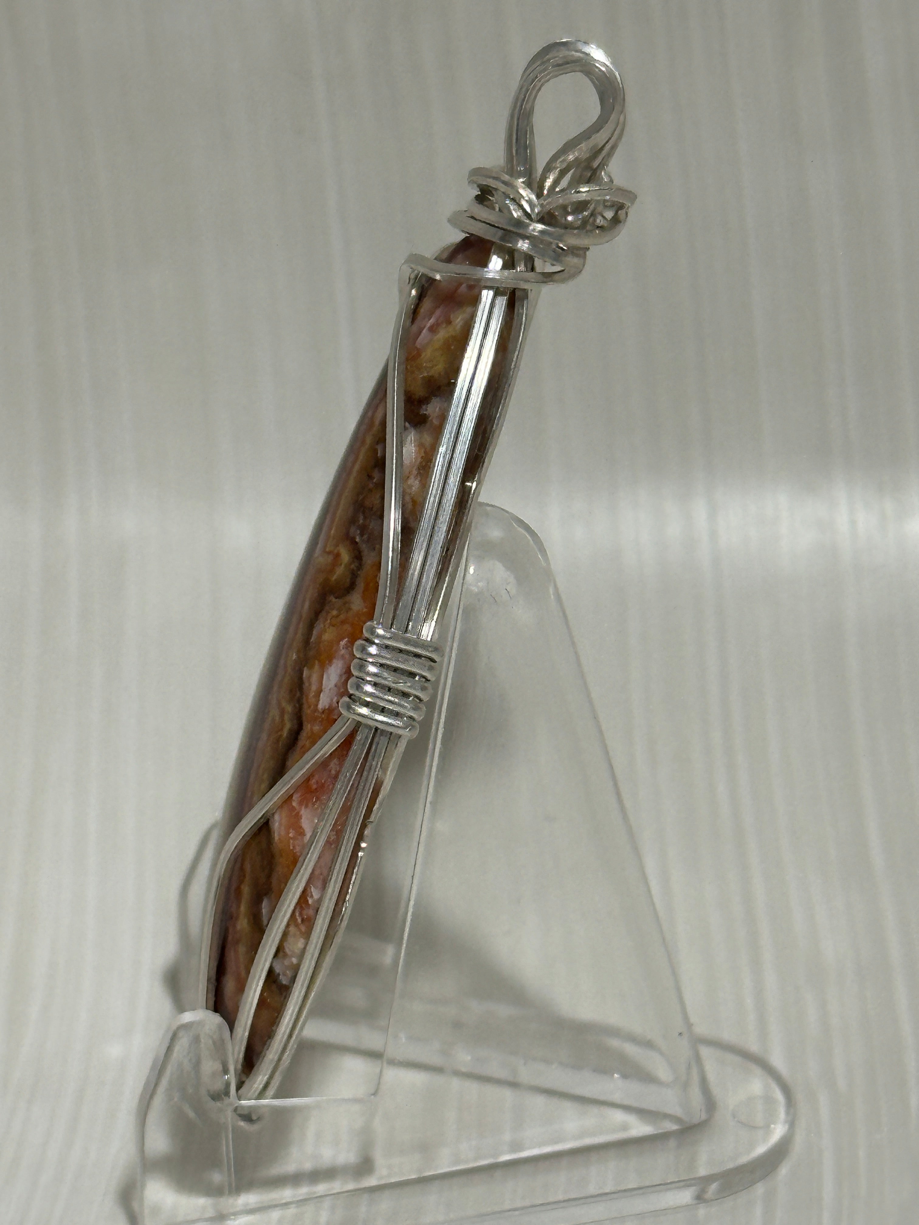 Candy & Wildfire Opal pendant-wire wrapped Hyalite in tarnish-resistant Argentium Silver
