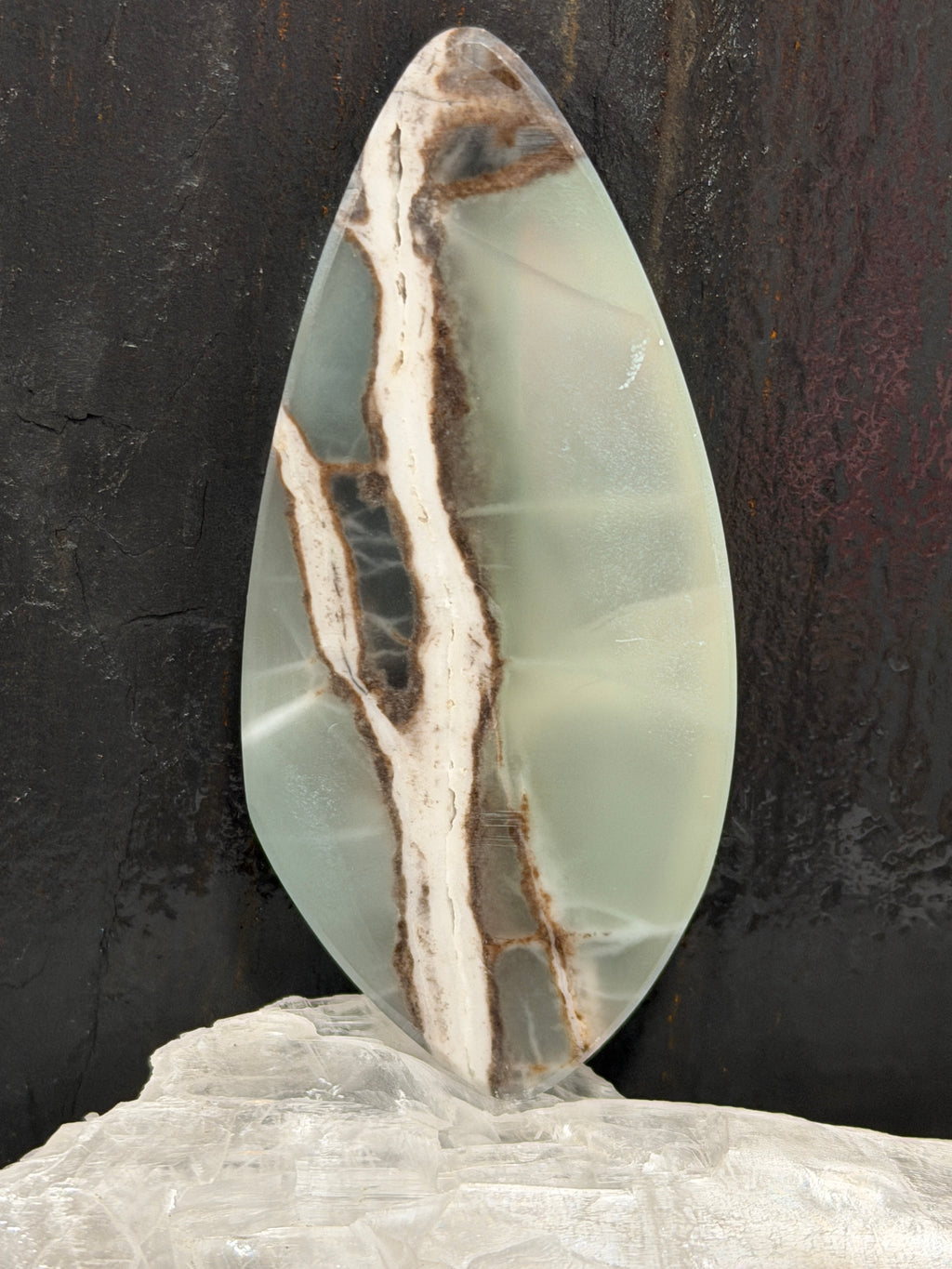 Green Banded Calcite-Aragonite-Large Translucent Hand Cut Designer Statement Cabochon