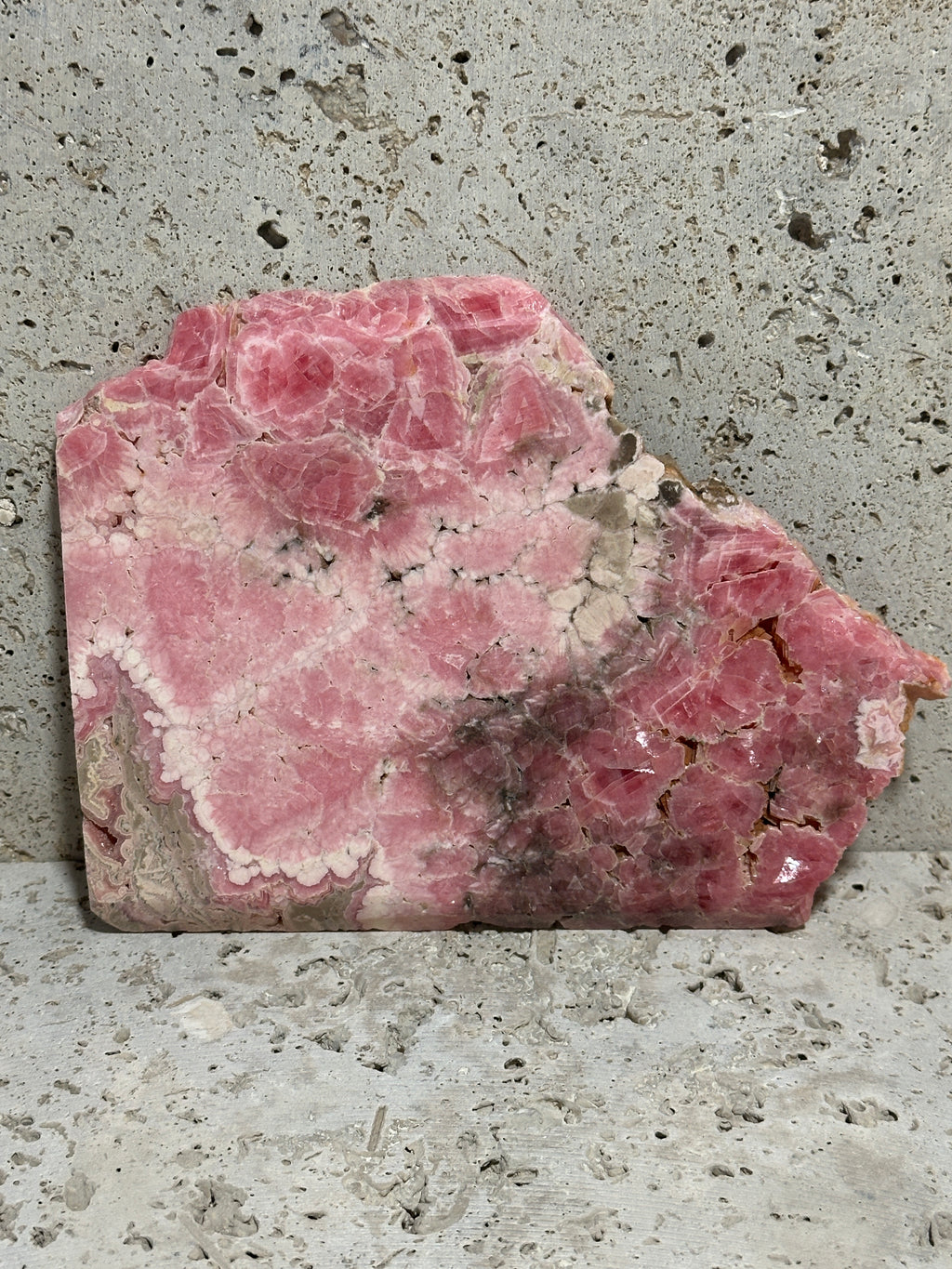 Rhodochrosite Slab-Argentina-large polished stone piece for display or lapidary material