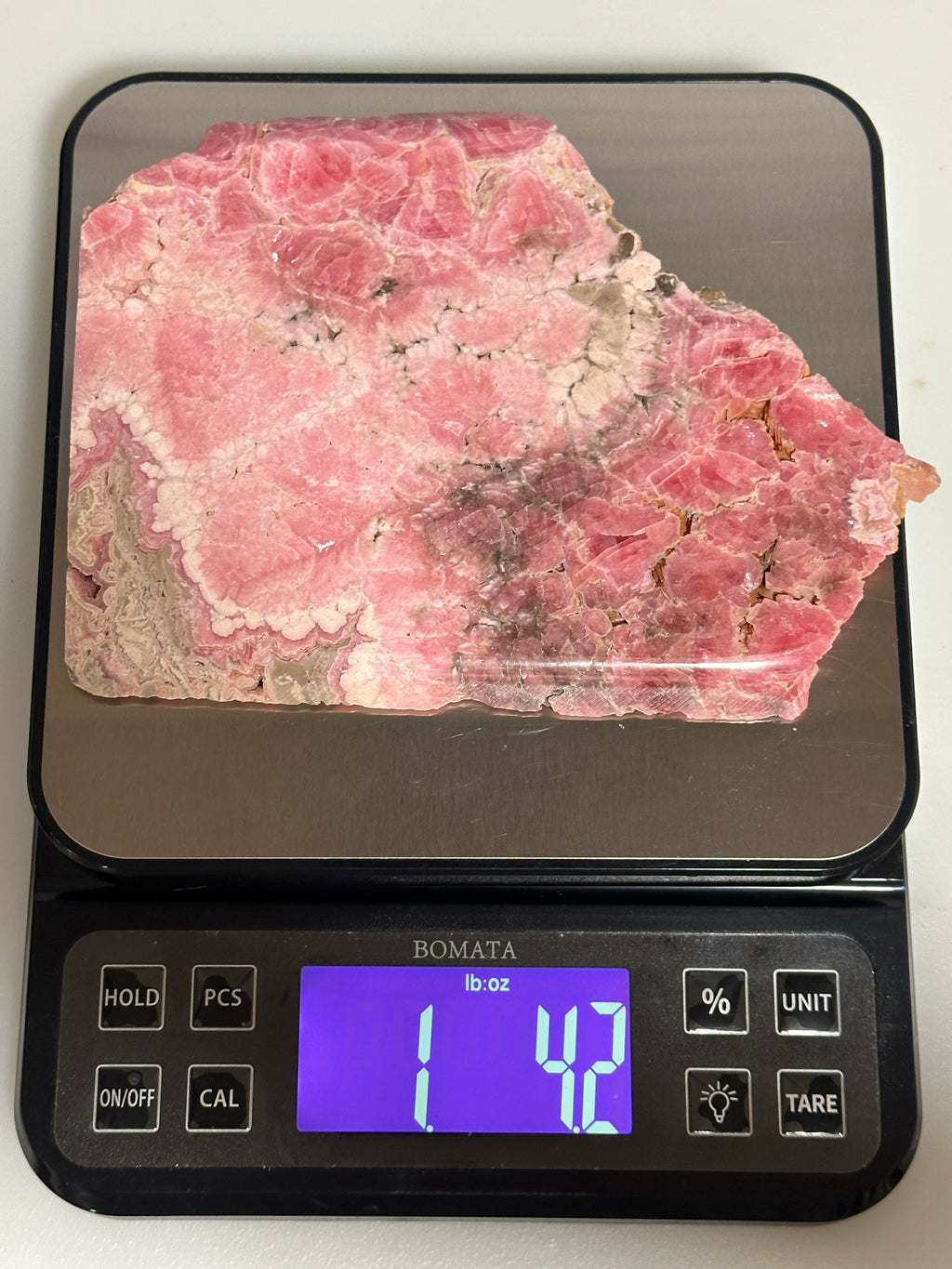 Rhodochrosite Slab-Argentina-large polished stone piece for display or lapidary material