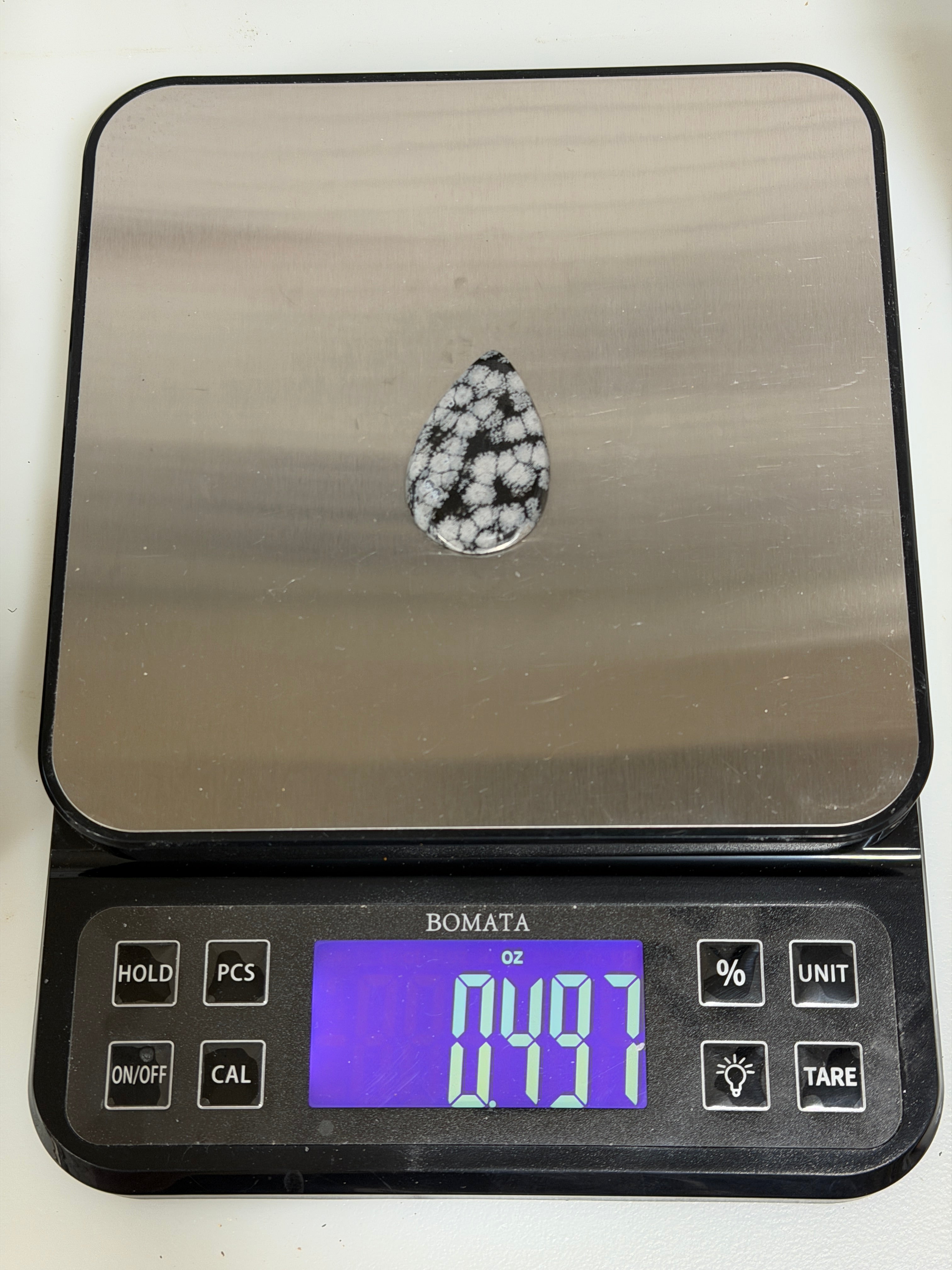 Snowflake Obsidian Cabochon-Hand Cut Teardrop Cab-Dramatic Black and Silver Gemstone-Designer Jewelry Stone-One of a Kind