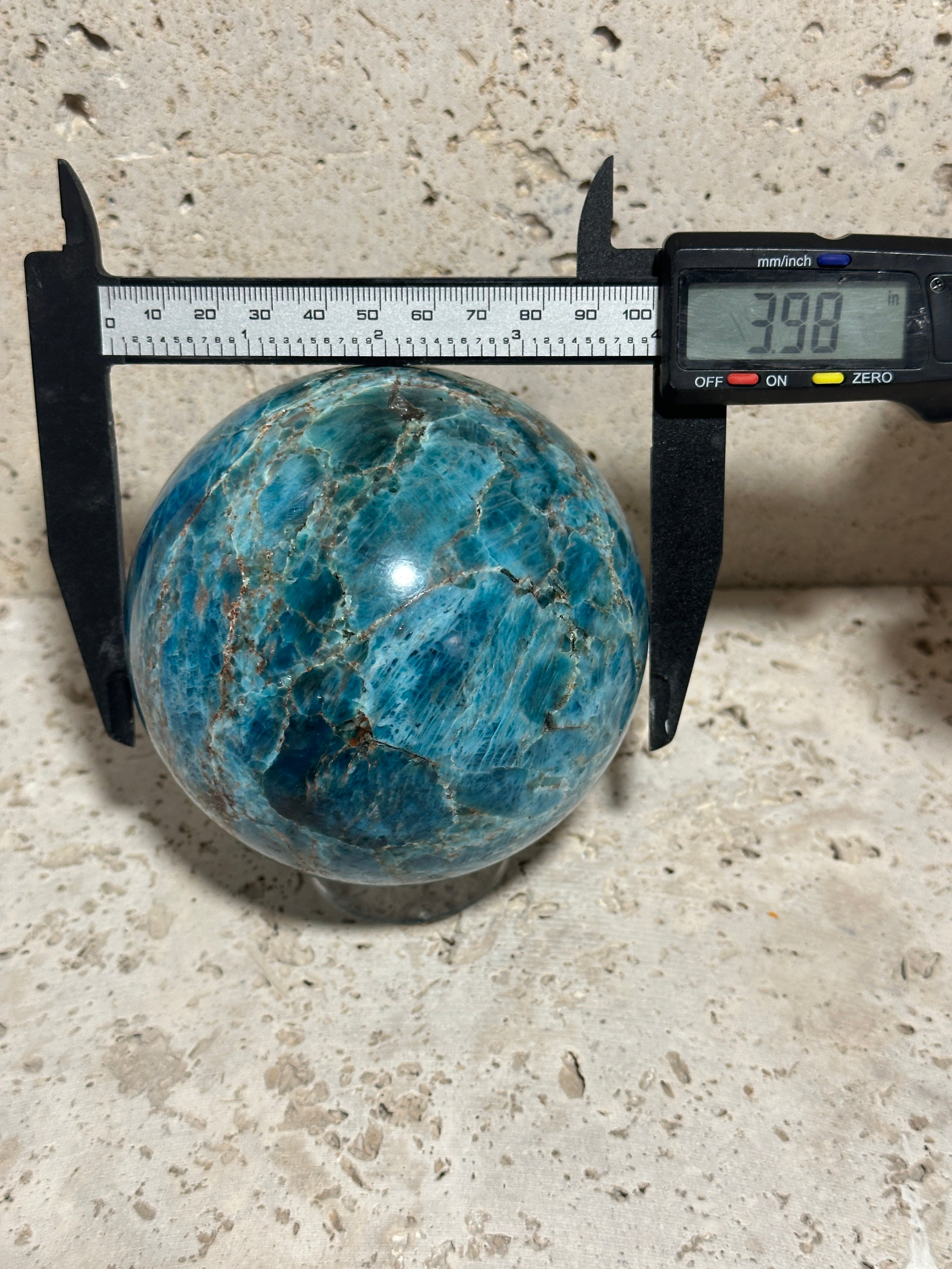 Blue Apatite Sphere-4 inch natural stone artisan made