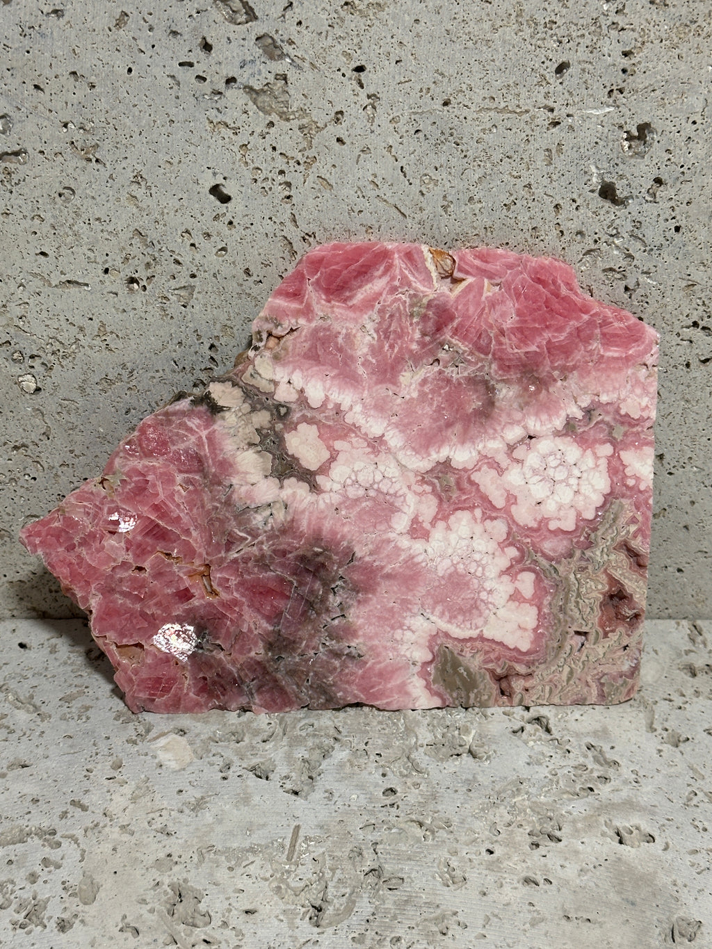 Rhodochrosite Slab-Argentina-large polished stone piece for display or lapidary material