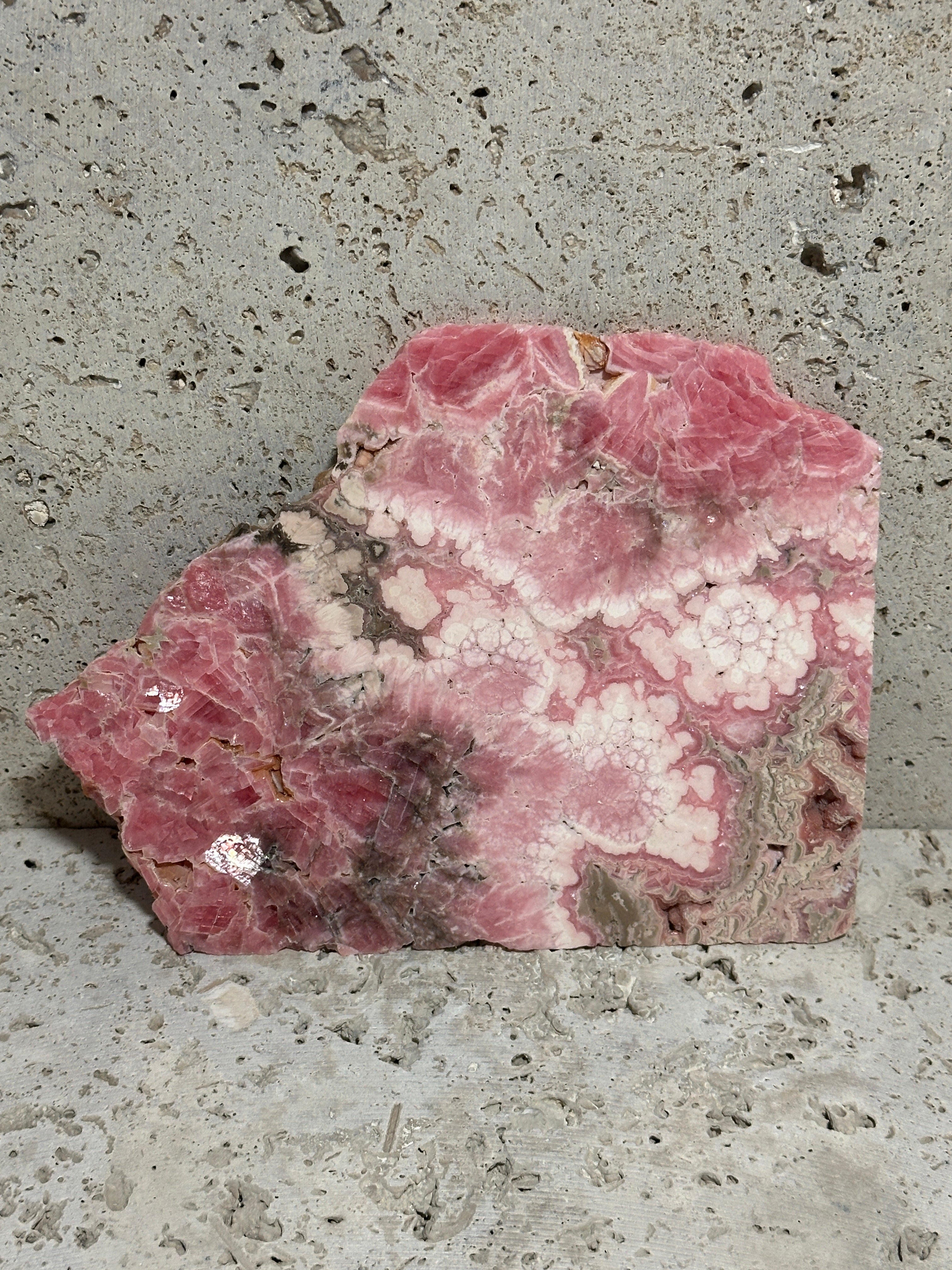Rhodochrosite Slab-Argentina-large polished stone piece for display or lapidary material