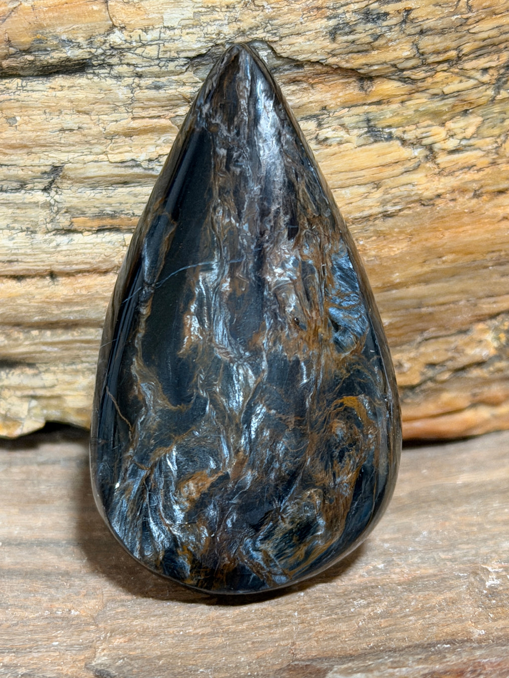 Pietersite Cabochon-Hand Cut Blue Gold Teardrop-Chatoyant Designer Gemstone for Jewelry Making