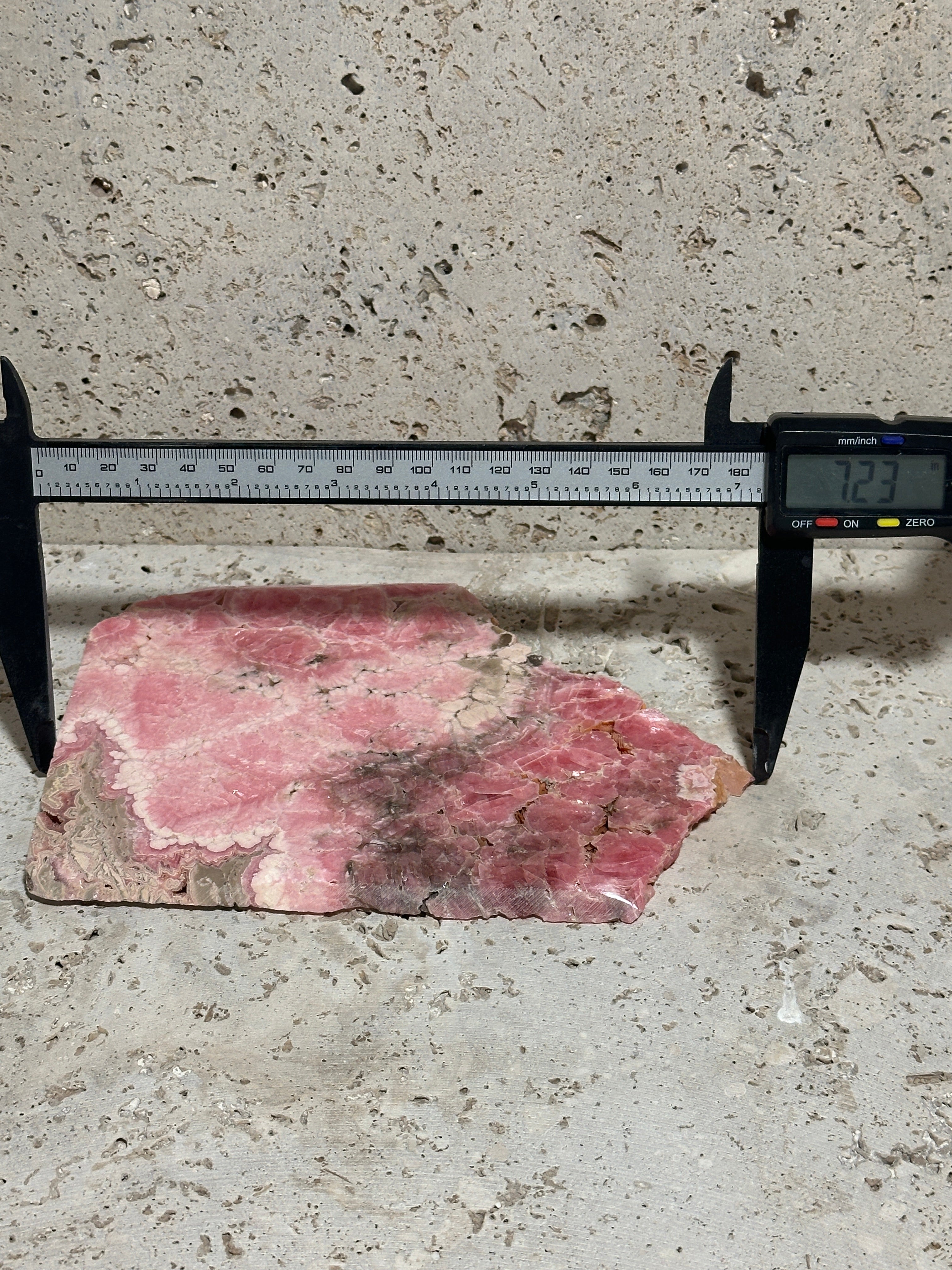 Rhodochrosite Slab-Argentina-large polished stone piece for display or lapidary material