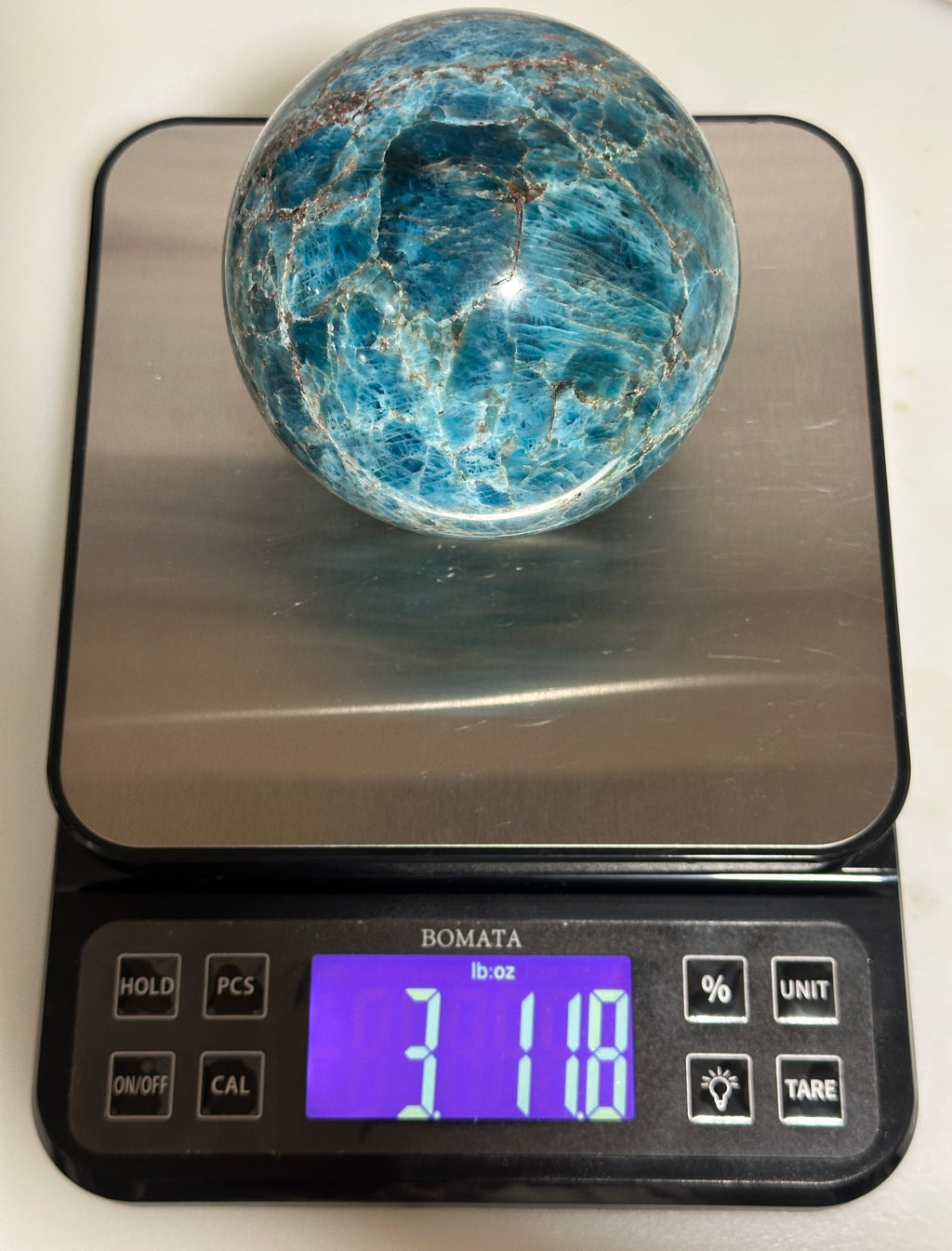 Blue Apatite Sphere-4 inch natural stone artisan made