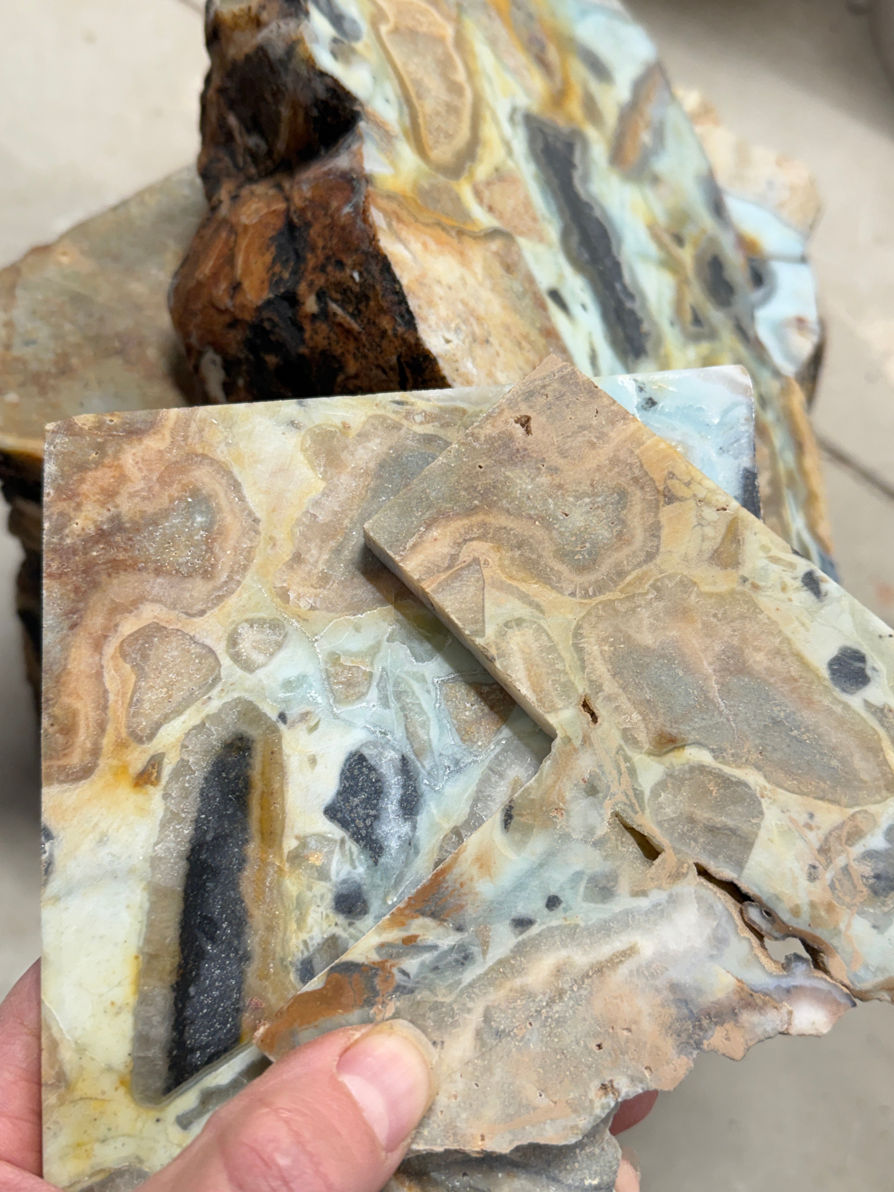 Ocean Picture Jasper Cabochon-Hand Cut-Black Matrix-Translucent Statement Stone