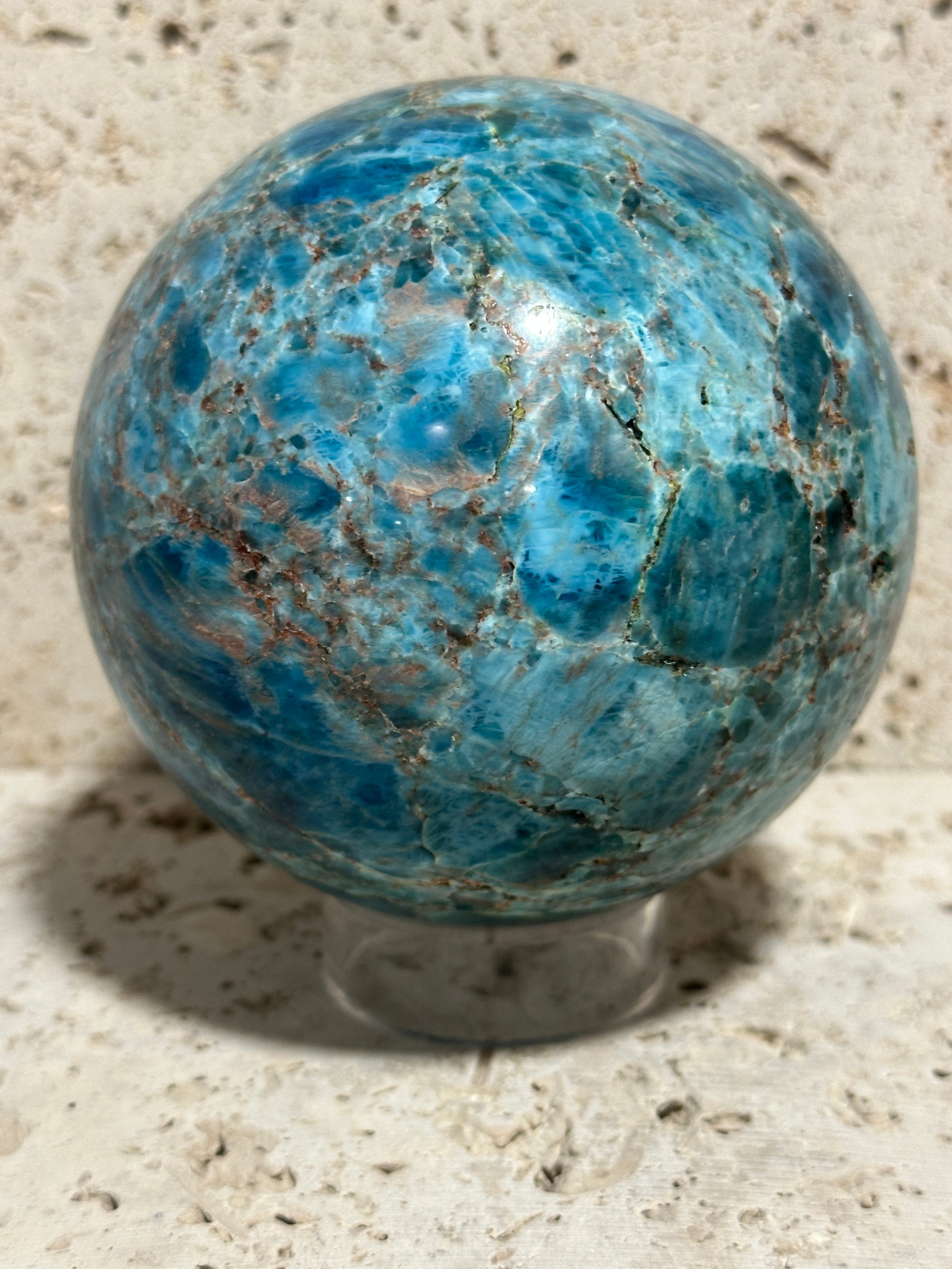 Blue Apatite Sphere-4 inch natural stone artisan made
