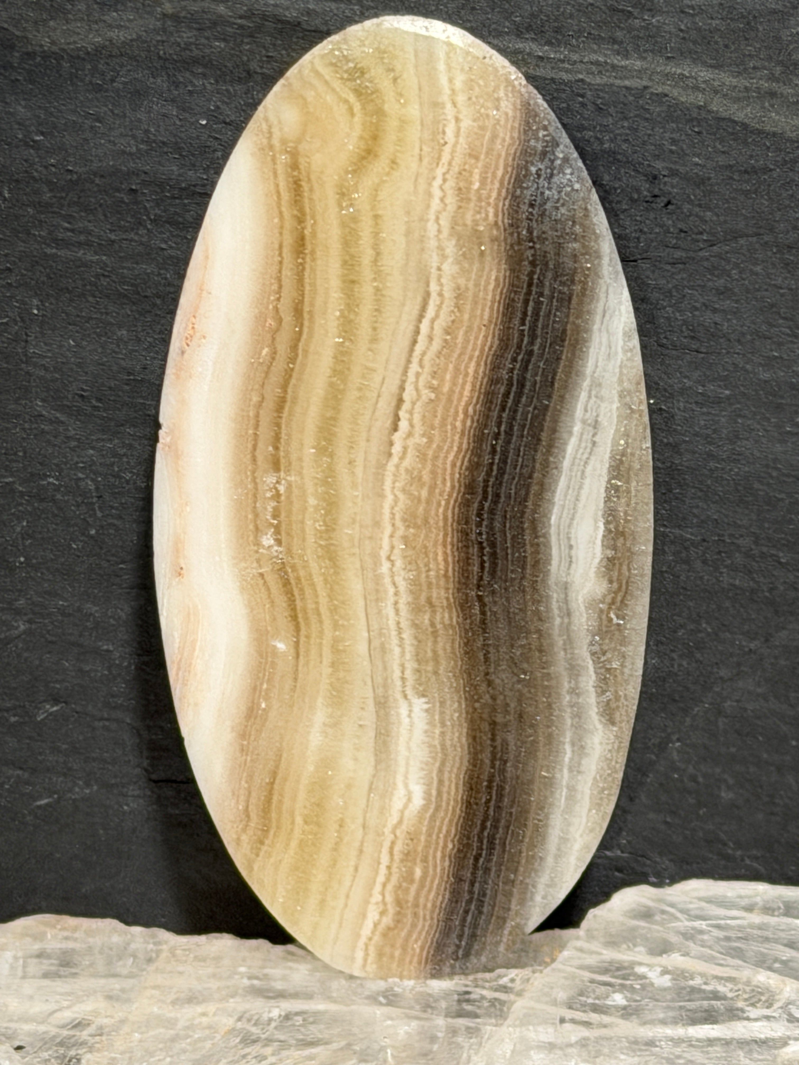 Zebra Onyx Cabochon-Banded Calcite, Large Golden Brown Oval-Statement Jewelry Stone