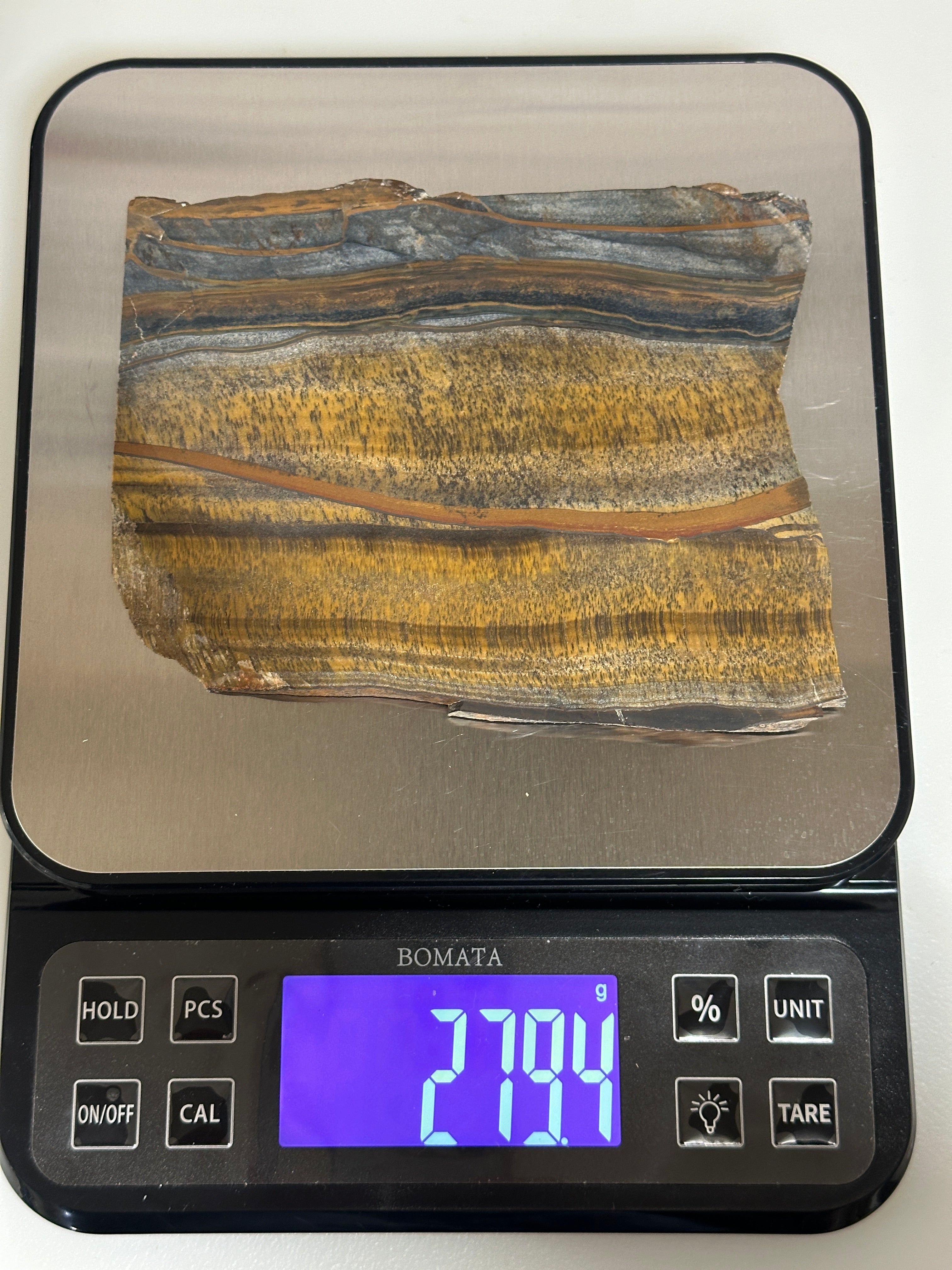 Blue and Yellow Tiger Eye Slab-large unpolished 4.5 x 5.5 inch stone for lapidary use