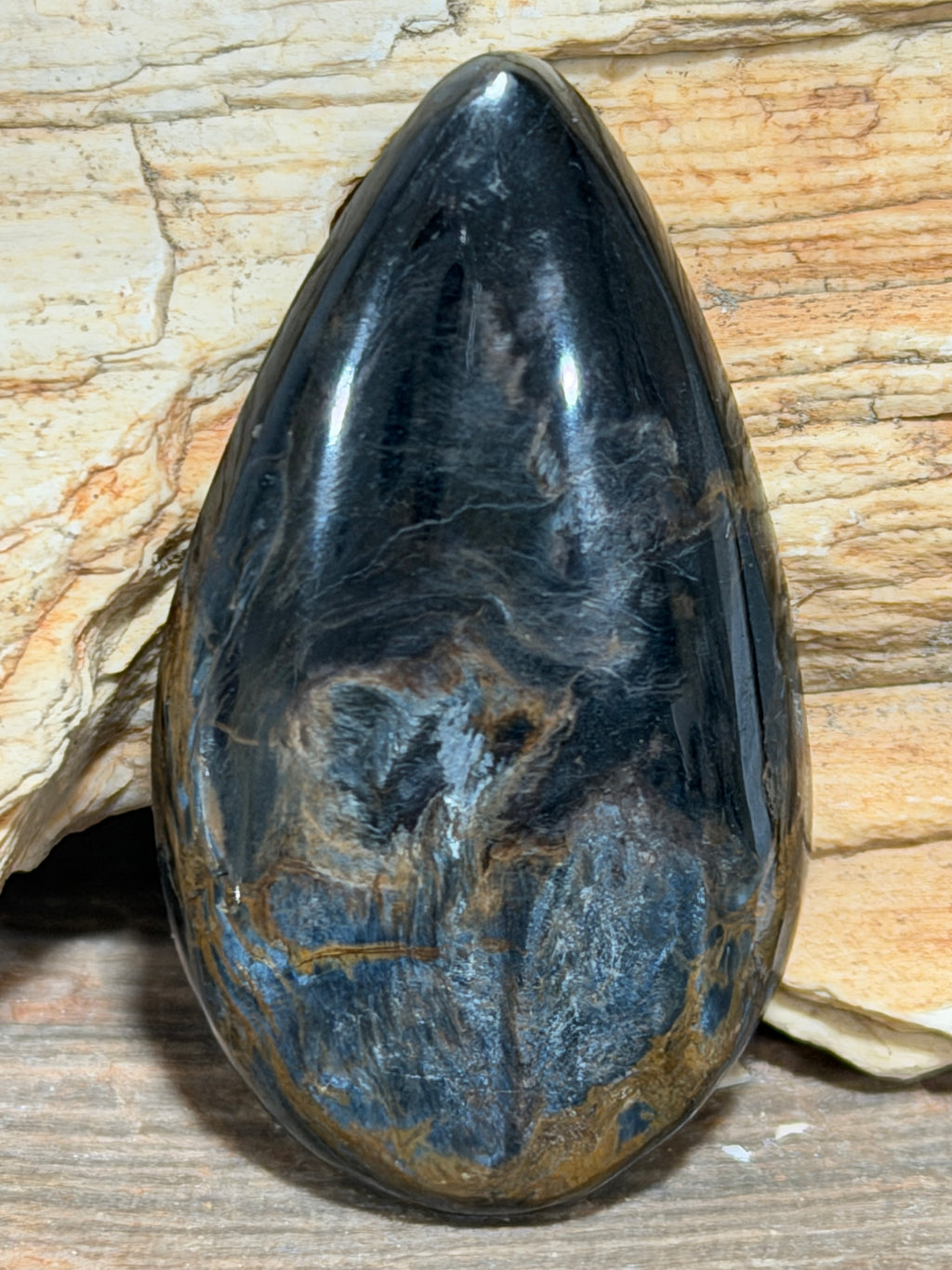Pietersite Cabochon-Double Sided Polished Blue & Gold Pietersite-Designer Hand Cut Teardrop for Wire Wrapping