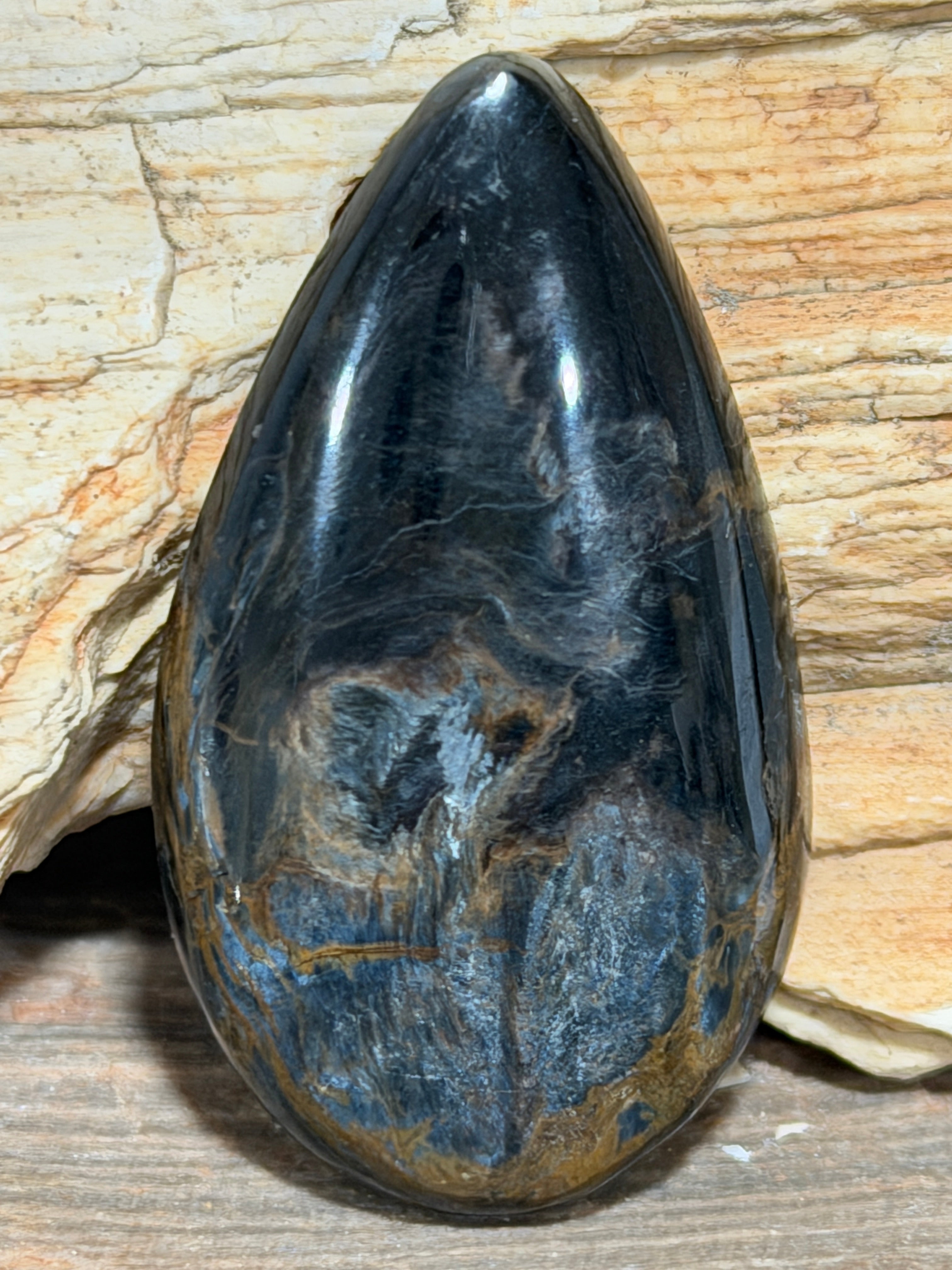 Pietersite Cabochon-Double Sided Polished Blue & Gold Pietersite-Designer Hand Cut Teardrop for Wire Wrapping