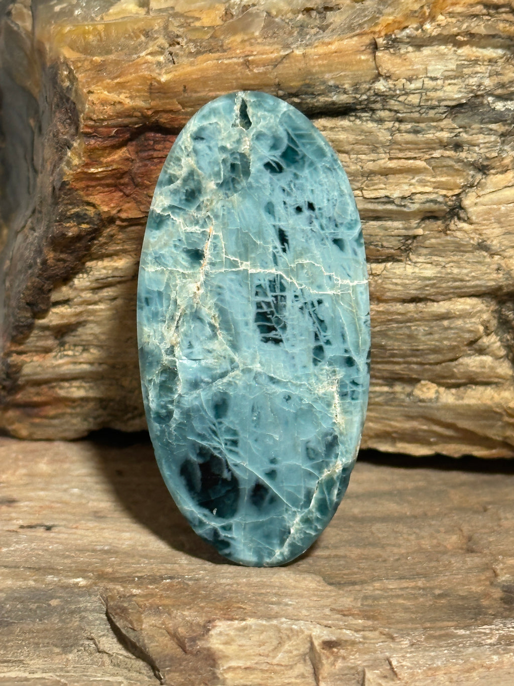 Natural Blue Apatite Cabochon-large skinny oval loose gemstone for jewelry making