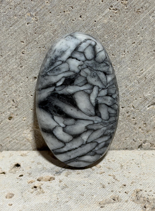 Austrian Pinolith Cabochon, Natural Black and White Pinolite, Hand Cut Oval Designer Gemstone, Jewelry Making