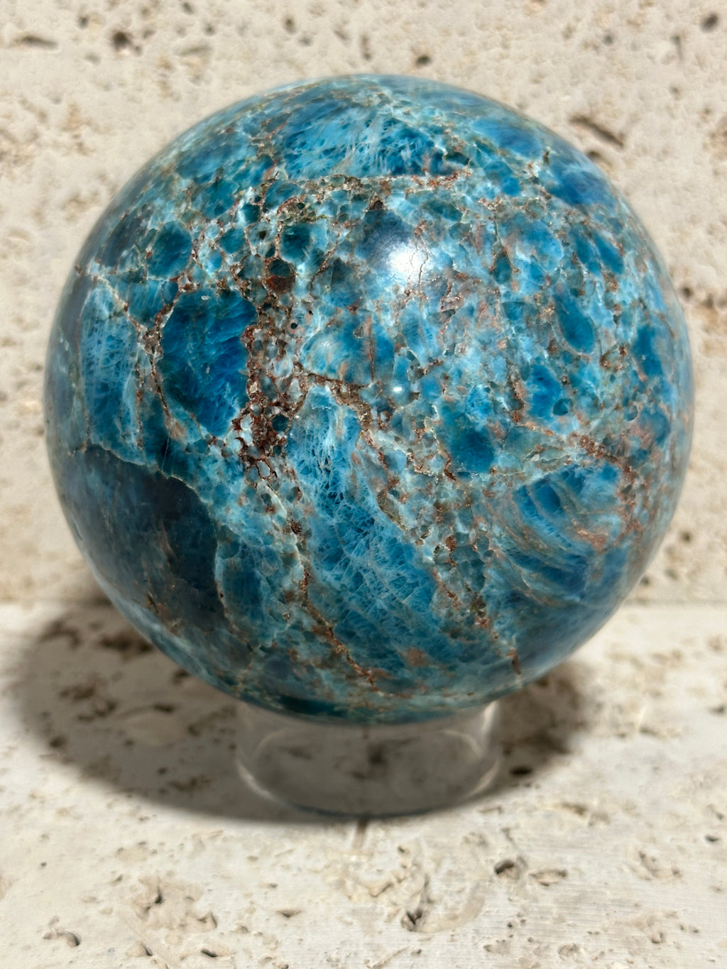 Blue Apatite Sphere-4 inch natural stone artisan made