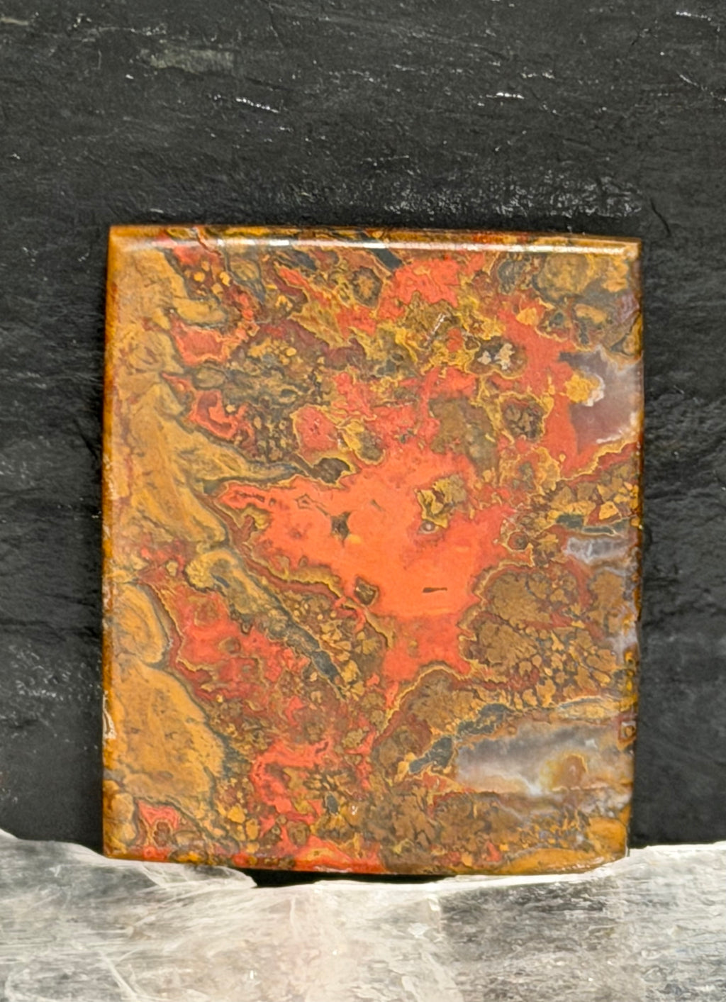 Moroccan Agate Cabochon-Fiery Orange Pattern-Statement Stone-Artisan Cut and Polished
