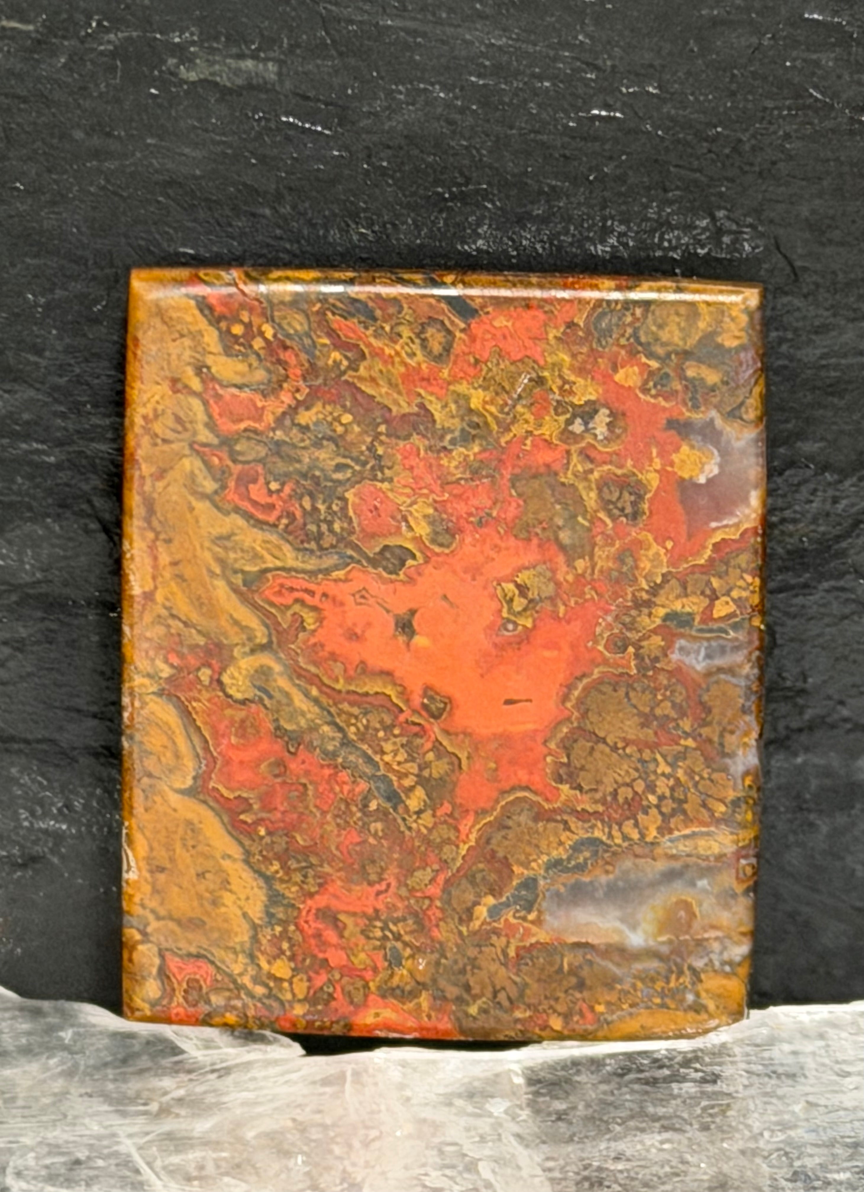 Moroccan Agate Cabochon-Fiery Orange Pattern-Statement Stone-Artisan Cut and Polished