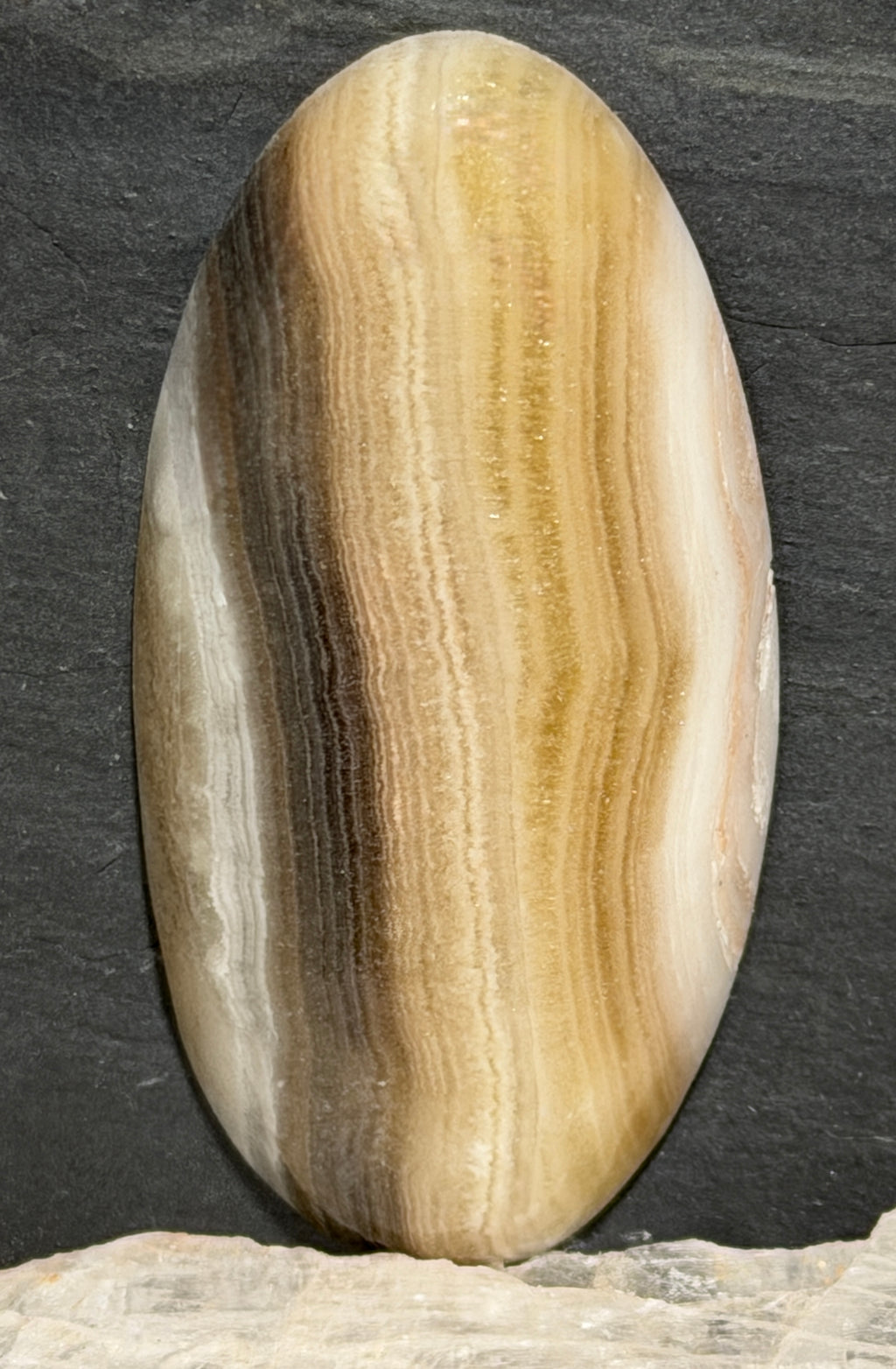Zebra Onyx Cabochon-Banded Calcite, Large Golden Brown Oval-Statement Jewelry Stone
