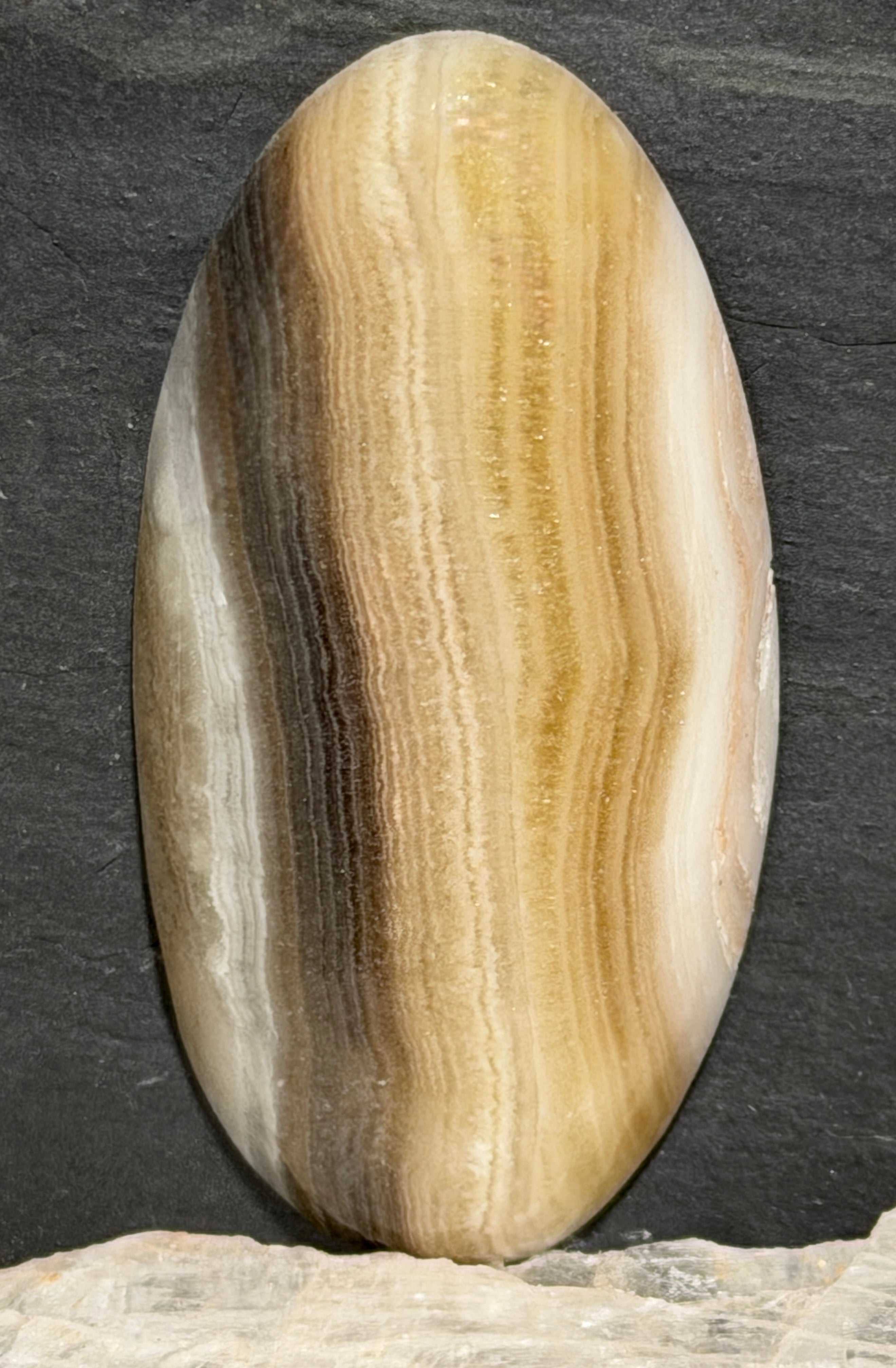 Zebra Onyx Cabochon-Banded Calcite, Large Golden Brown Oval-Statement Jewelry Stone