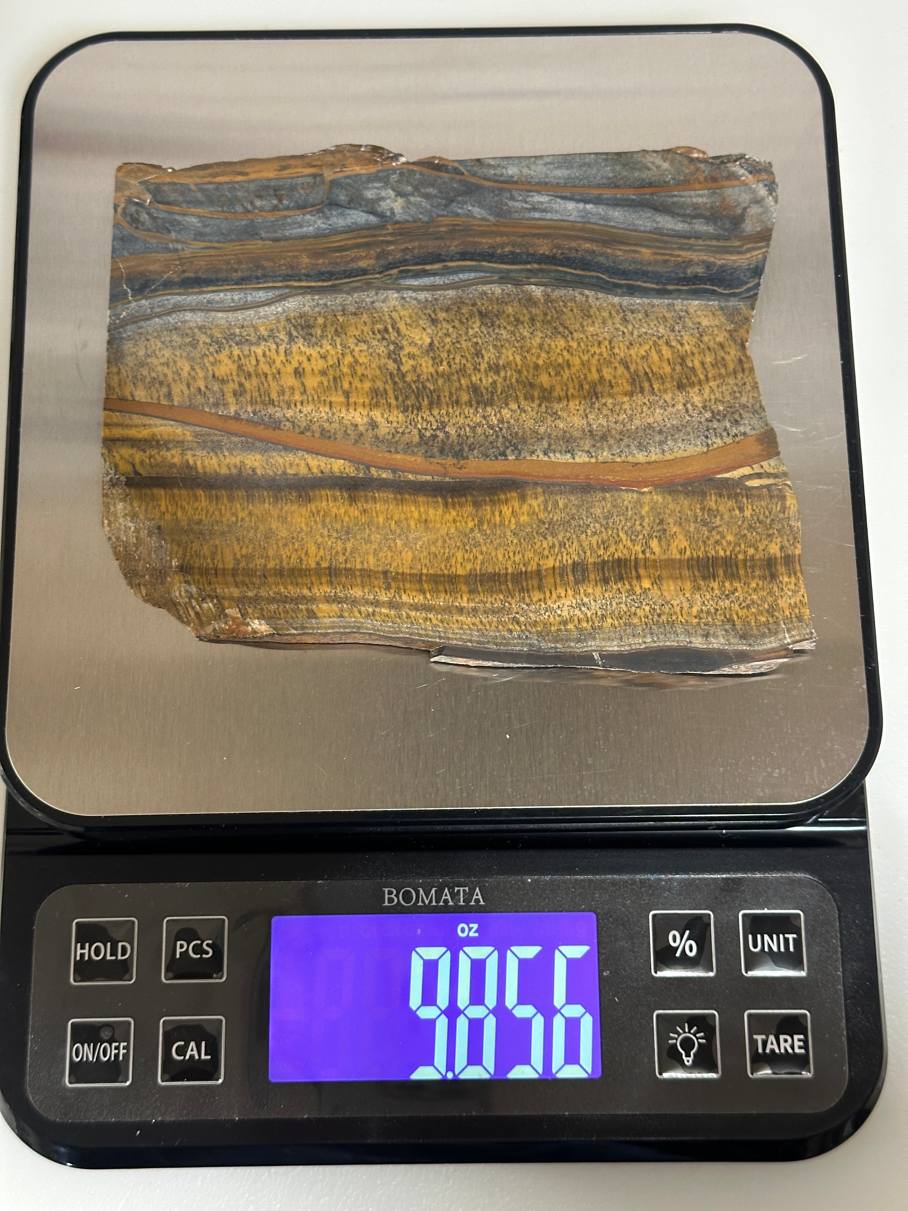 Blue and Yellow Tiger Eye Slab-large unpolished 4.5 x 5.5 inch stone for lapidary use