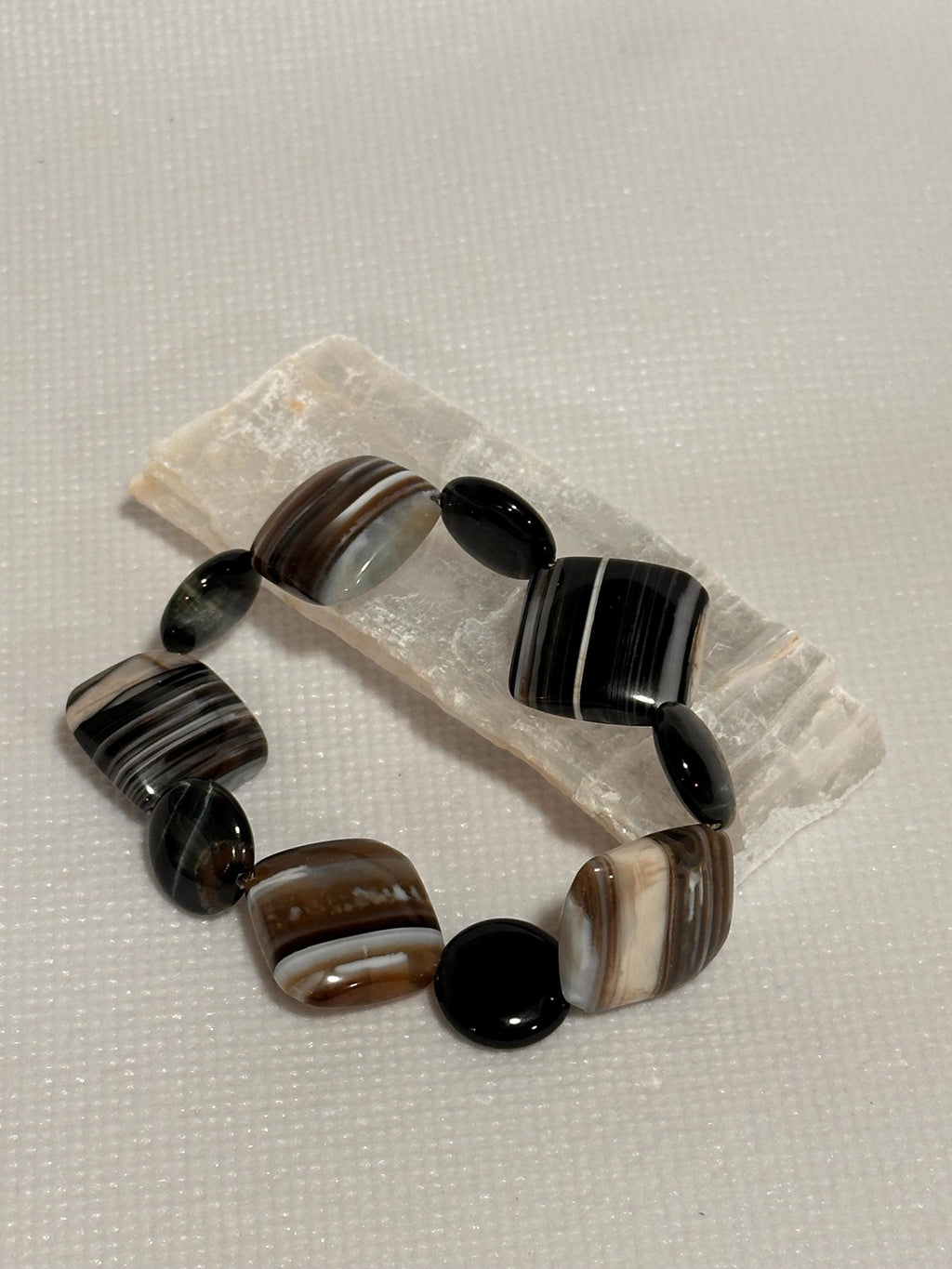 Gemstone stretch bracelet, Banded Agate and Blue Tiger Eye, energy healing
