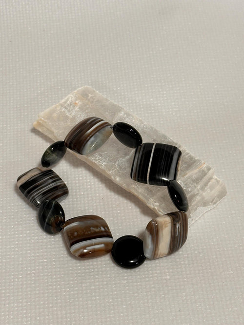 Gemstone stretch bracelet, Banded Agate and Blue Tiger Eye, energy healing