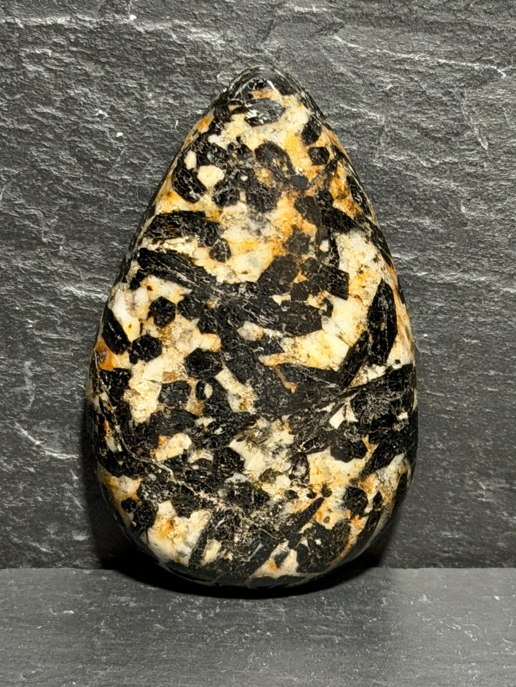 Black Tourmaline in Quartz & Feldspar Cabochon, Large Teardrop Cab, Natural Stone Cabochon, 2.04 inches