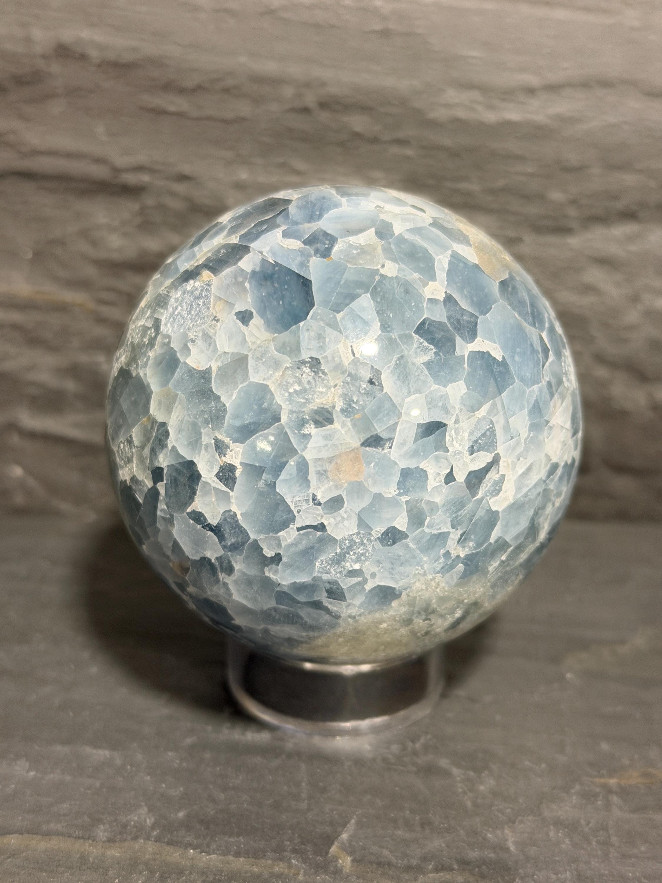 Blue Calcite large matrix 2.52” sphere—INTACT