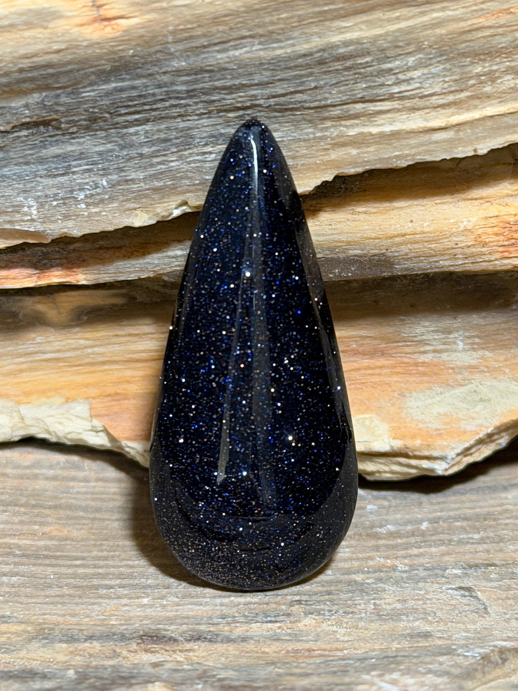 Blue Goldstone Cabochon, Sparkling Midnight Blue Teardrop, Hand Cut Jewelry Stone, Loose Cabochon