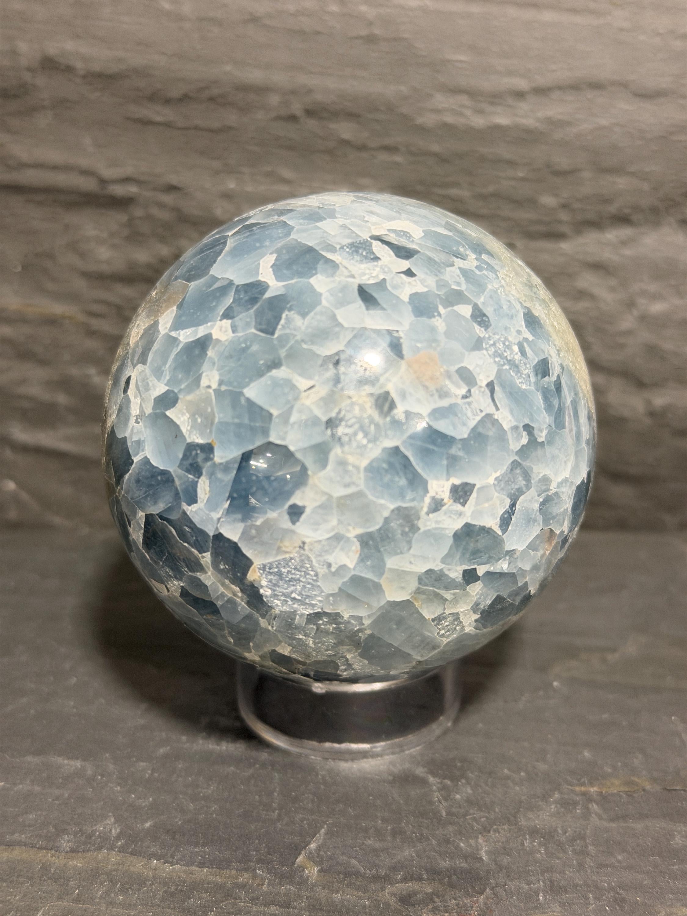 Blue Calcite large matrix 2.52” sphere—INTACT