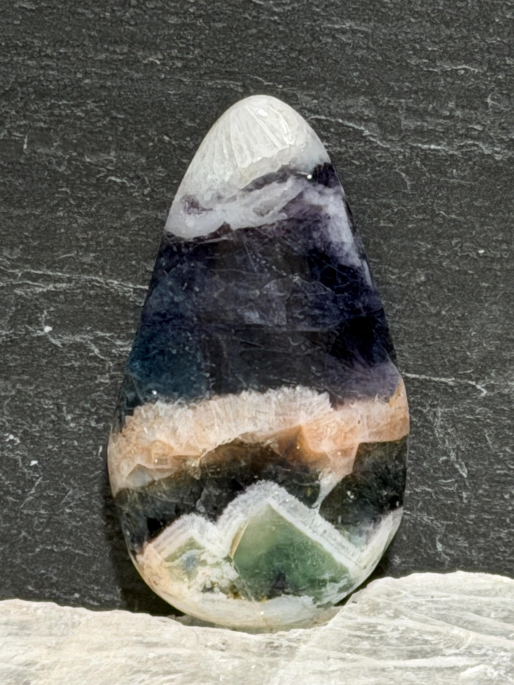 Chevron Fluorite Cabochon, Purple Green Banded Fluorite, Scenic Picture Stone, Hand Cut Gemstone, Jewelry Making Stone