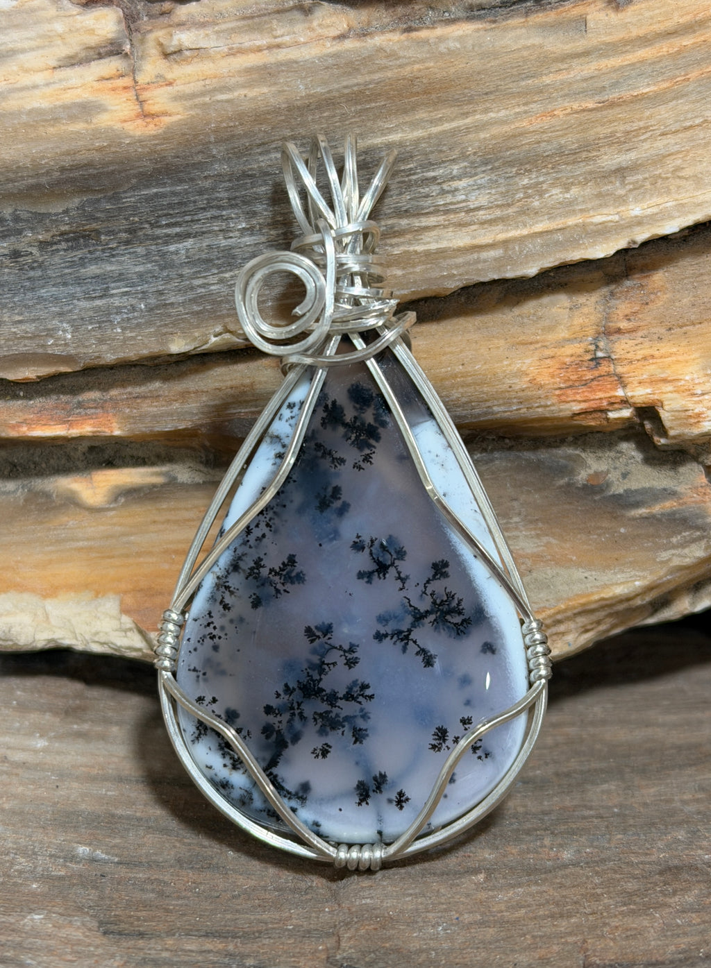 Dendritic Agate Pendant-Wire Wrapped in Argentium Silver