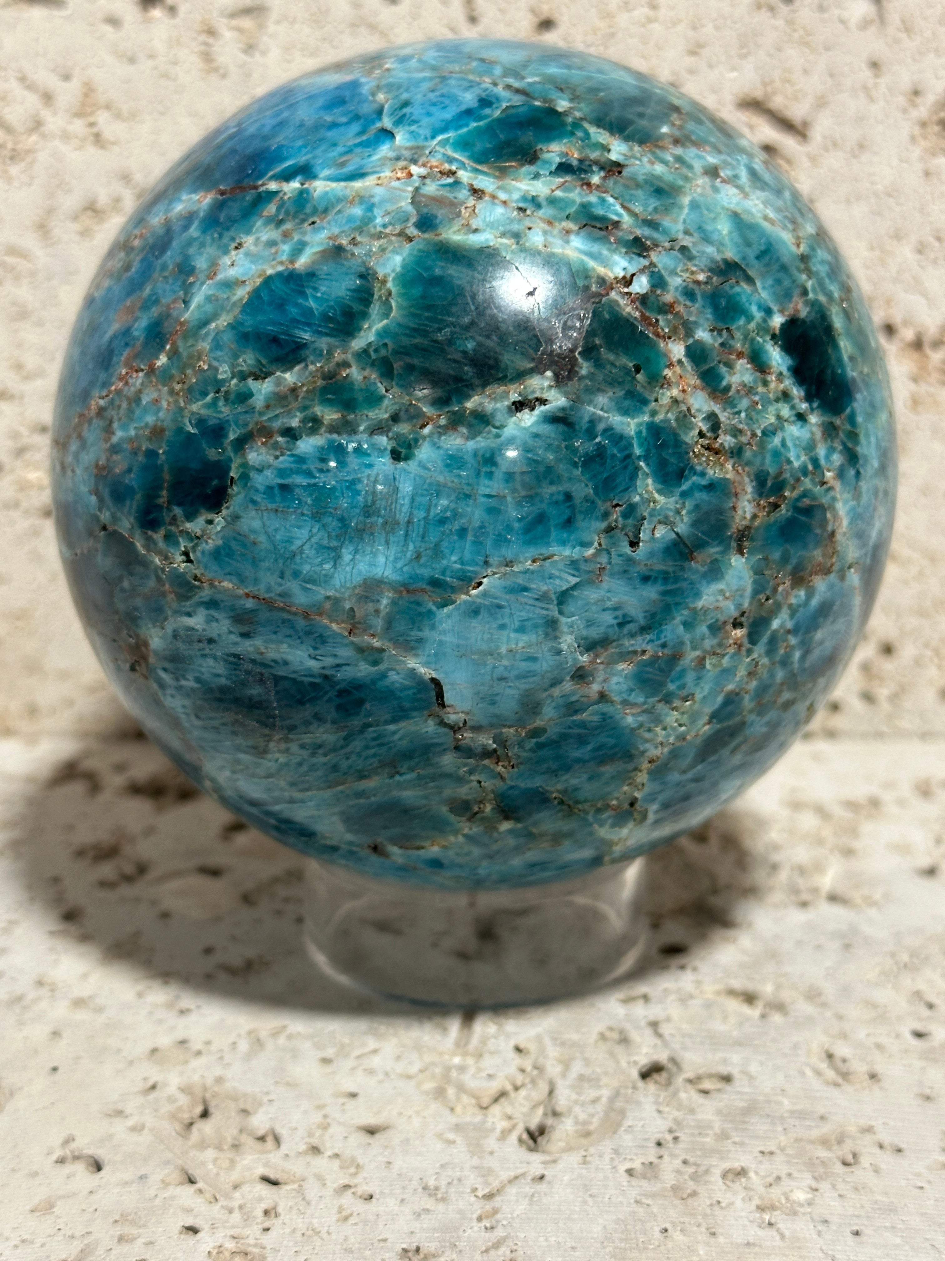 Blue Apatite Sphere-4 inch natural stone artisan made