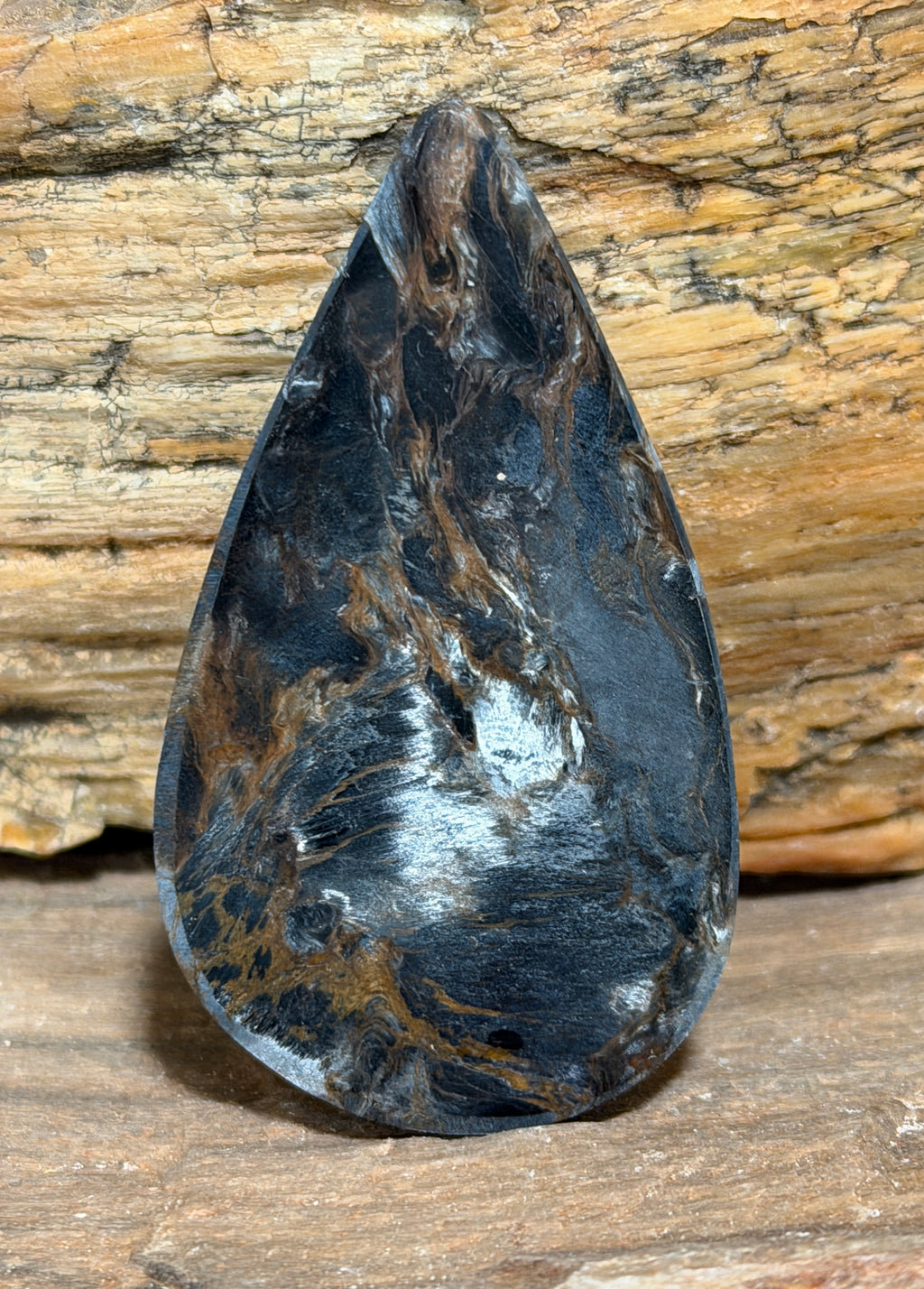 Pietersite Cabochon-Hand Cut Blue Gold Teardrop-Chatoyant Designer Gemstone for Jewelry Making