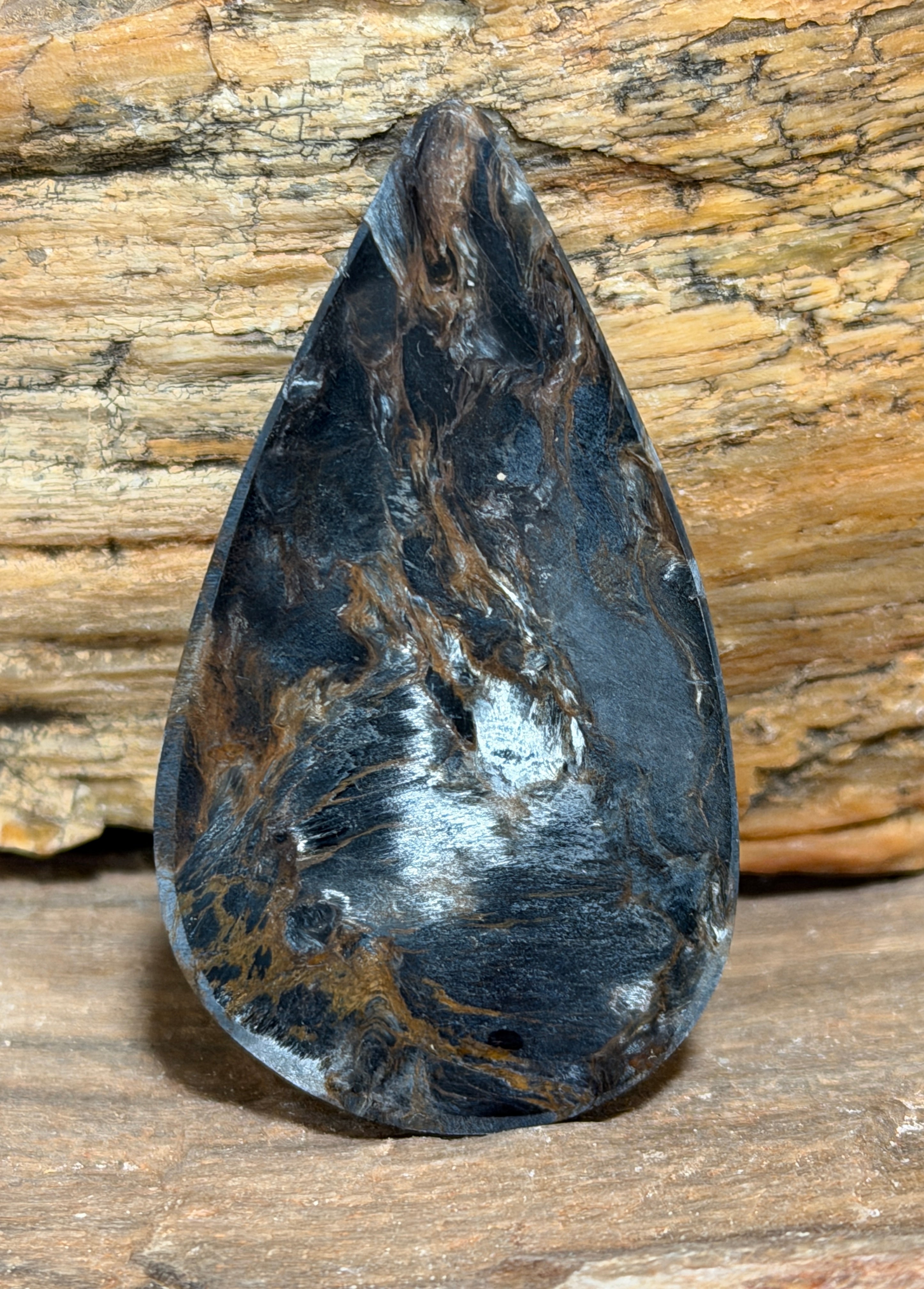 Pietersite Cabochon-Hand Cut Blue Gold Teardrop-Chatoyant Designer Gemstone for Jewelry Making