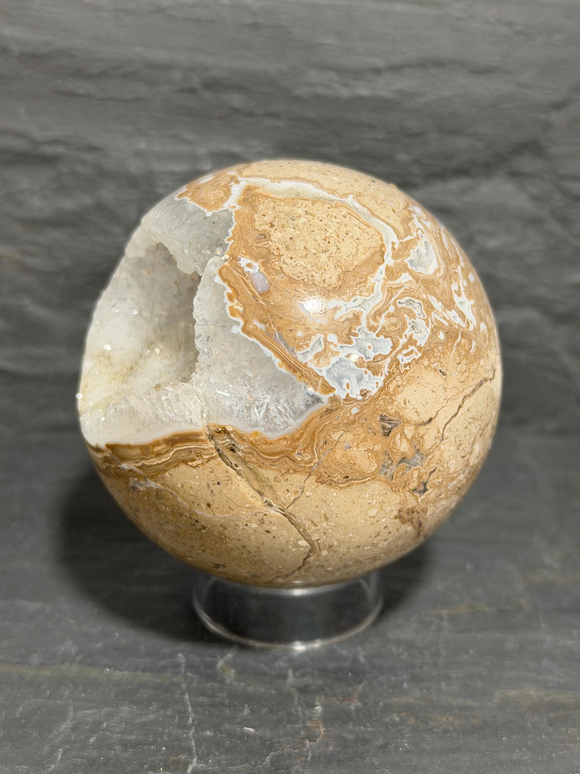Druzy Beige Picture Jasper sphere, 2.61”, for reiki, energy healing, display, decor