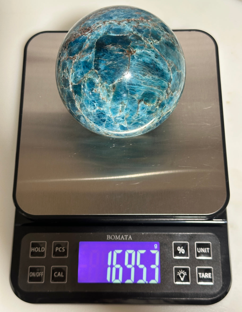 Blue Apatite Sphere-4 inch natural stone artisan made
