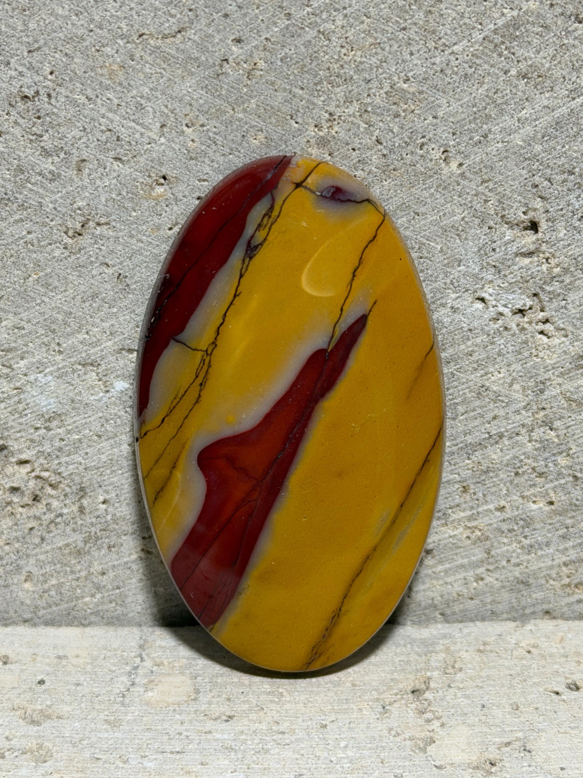 Mookaite Jasper Cabochon, Australian Mookaite, Tricolor Red Yellow Cream, Large Oval Gemstone, Hand Cut Stone